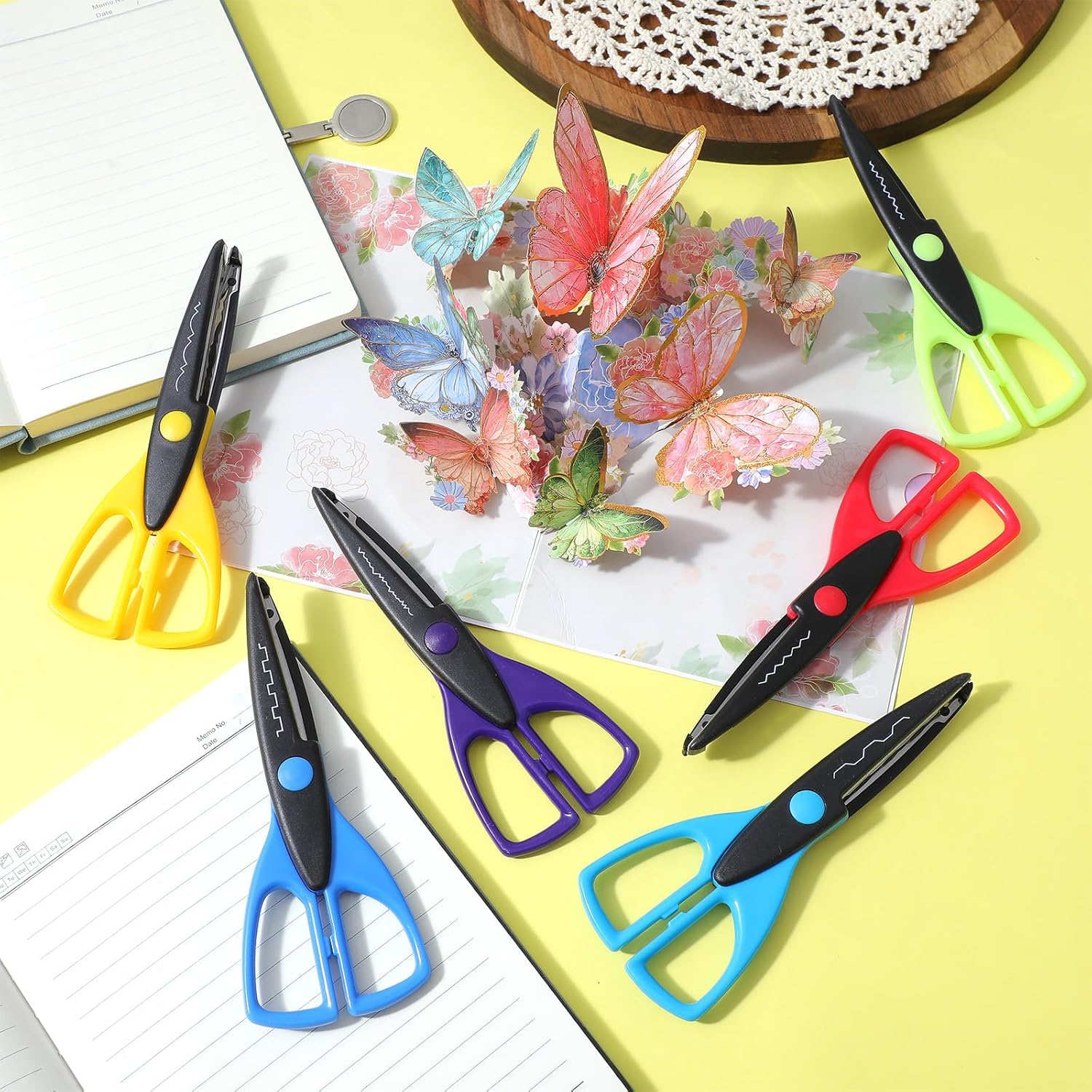 24 Pack Craft Scissors, 6.5 Inch Decorative Edge for Arts and Crafts, 6 Colors, 4 of Each Color Safe Scissor with Colorful Handles for Scrapbooking, Projects, DIY Paper Cutting Tools