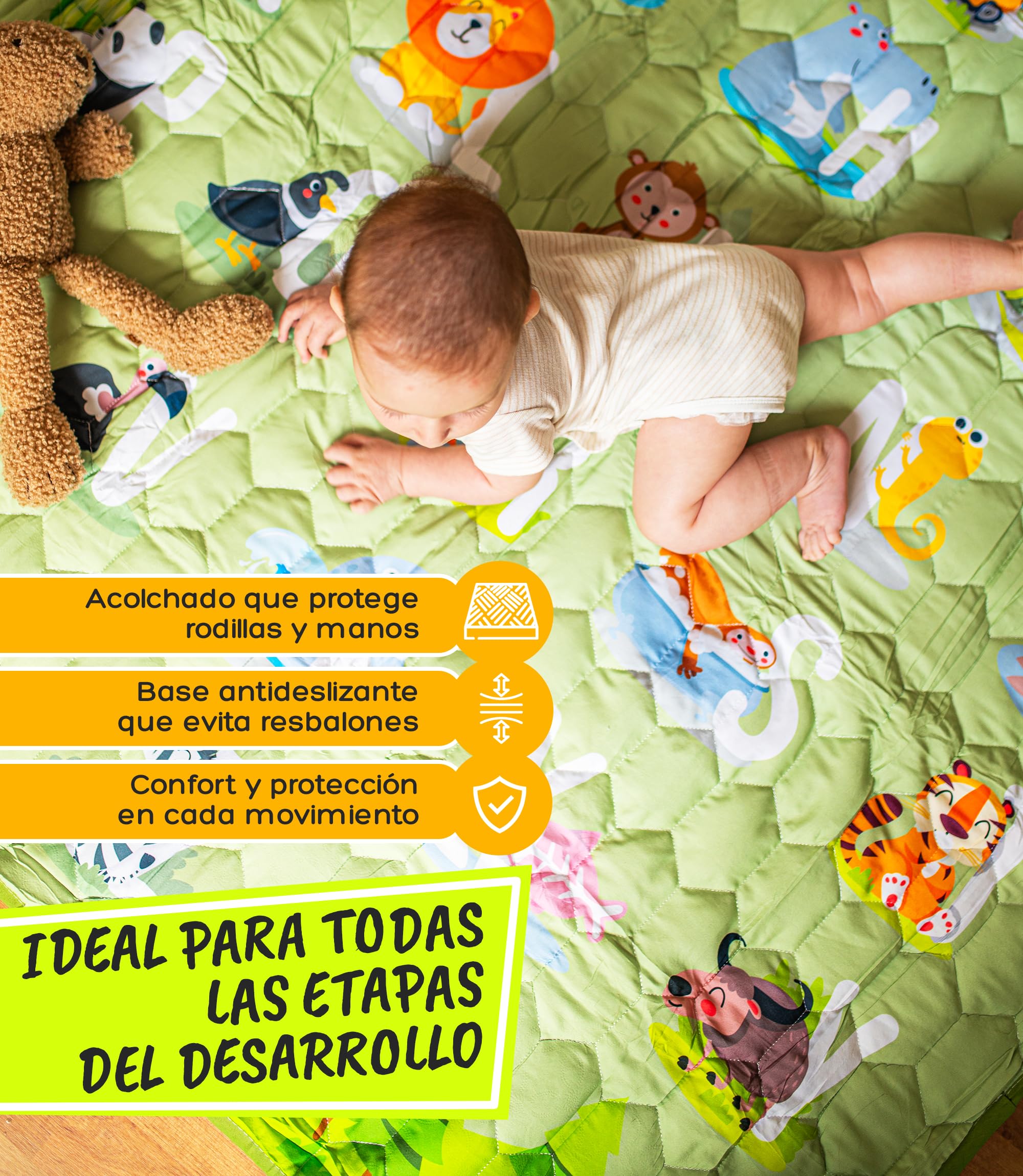 Baby Mat Padded Foldable Non-Slip and Washable 127 x 127 cm + 2 cm Thick, Play and Crawling for Floor - Image 3