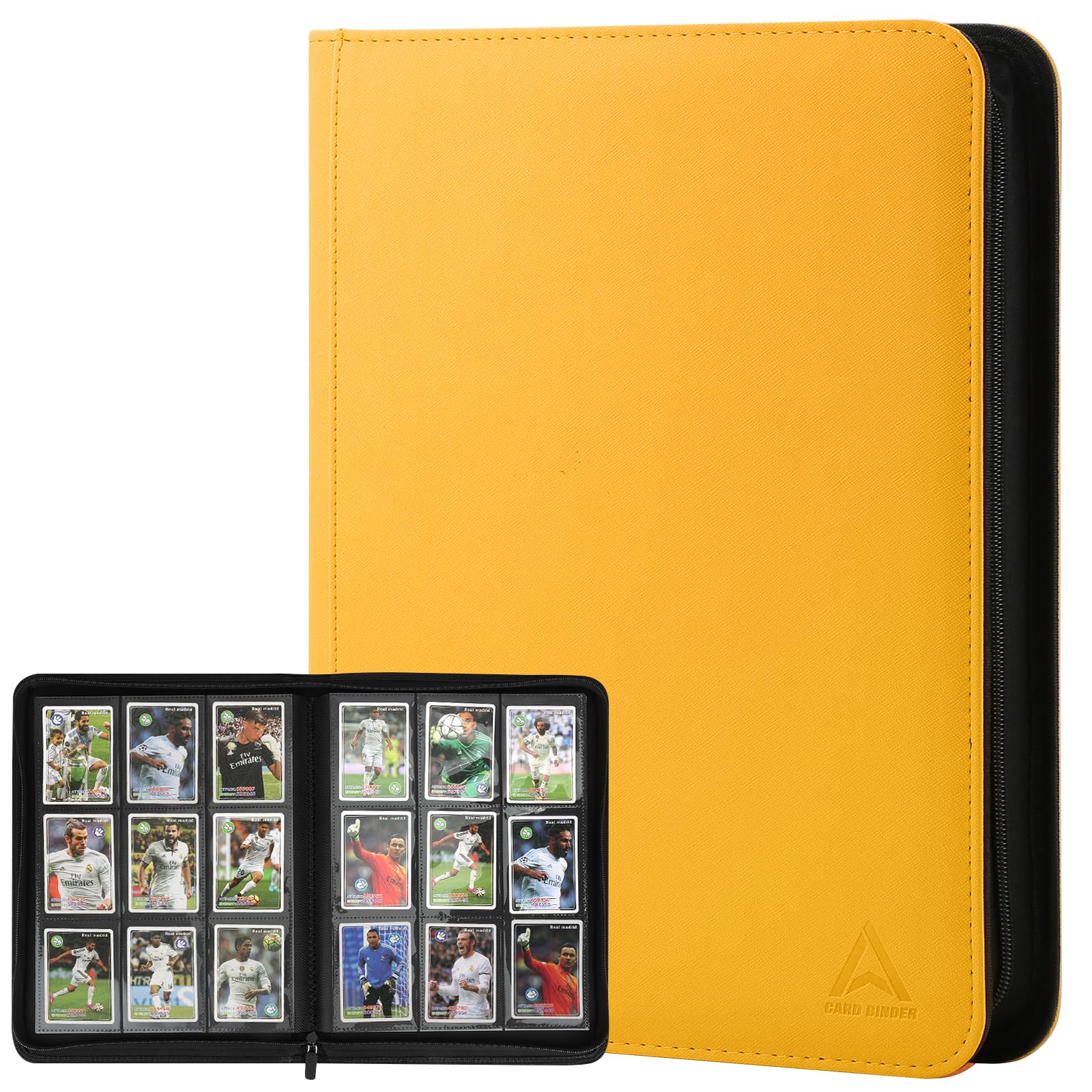 Arkeiliy Card Binder 9 Pocket, Double Sided Pockets Trading Card Binder with 30 Sleeves, Premium Zip Trading Card Holder Collector Album Holds 540 MTG (yellow)
