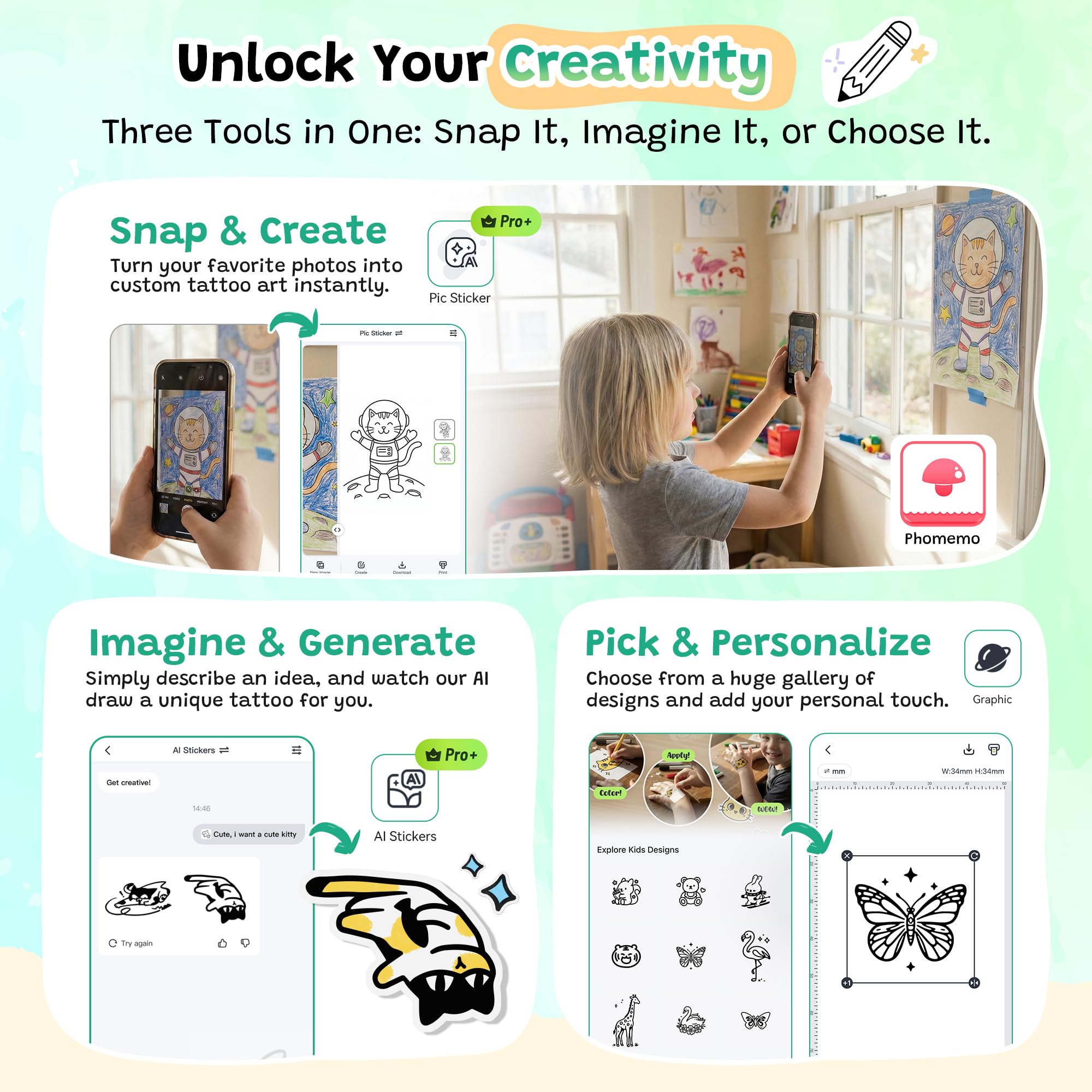 TATTMUSE Temporärer Tattoo Maker für Kinder, Temporäre Tattoos Maschine Set Kinder mit 40 Tattoo Papieren und 4 Markern, Mini Geschenk Spielzeug für mädchen 6 7 8 9 10 11 12 Jahre