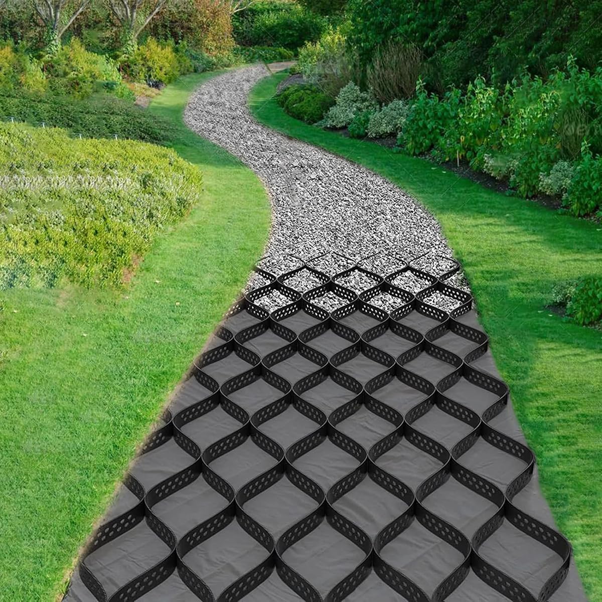 2" thick gravel ground grid 4ft x 40ft - geo grid driveway stabilization grids, gravel retainer grid 1885 lbs per sq ft, geocell geogrid for walkway driving rv parking slopes and garden