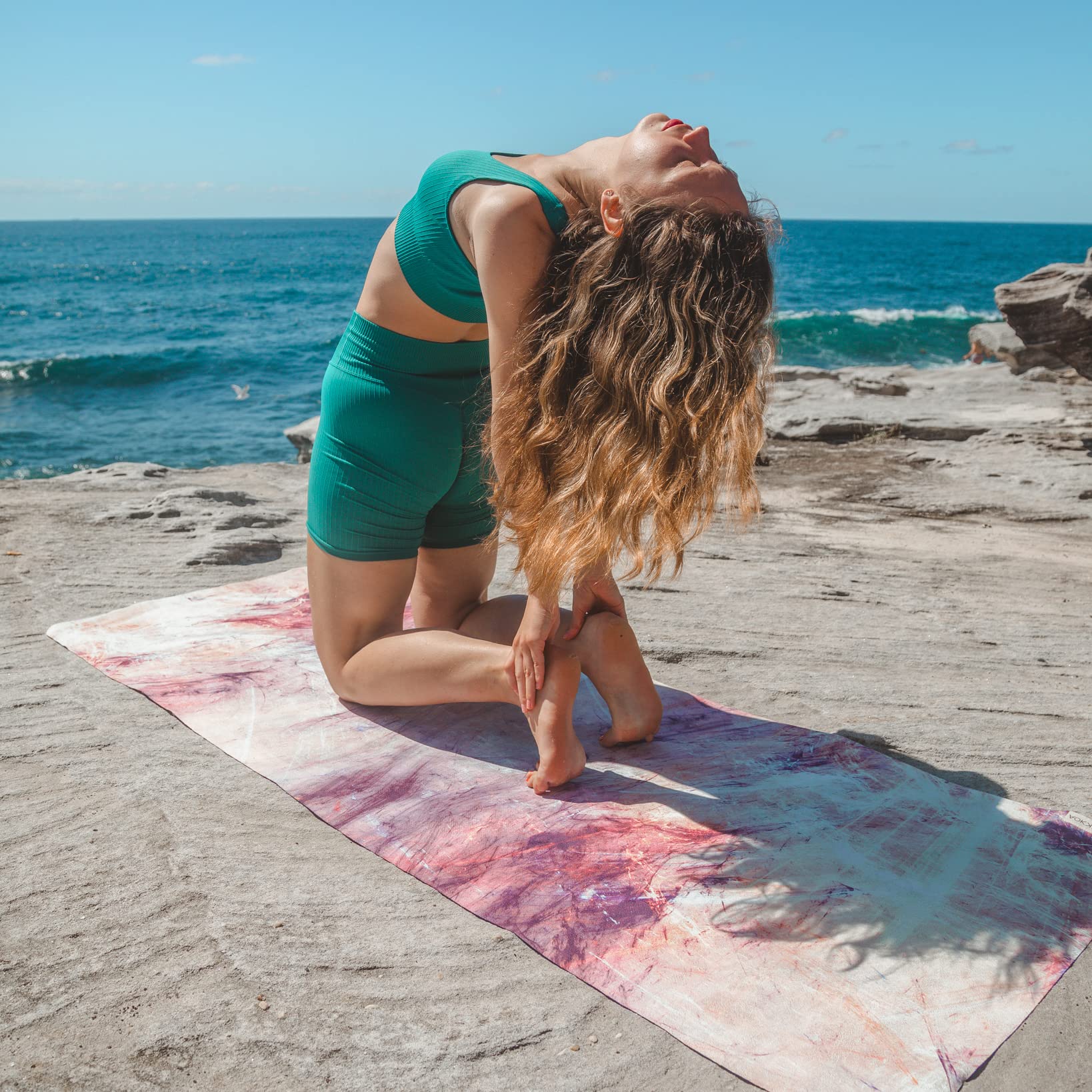 Mystic Marble - Tappetino da yoga da viaggio, pieghevole, leggero, antiscivolo, lavabile in lavatrice, colore: verde