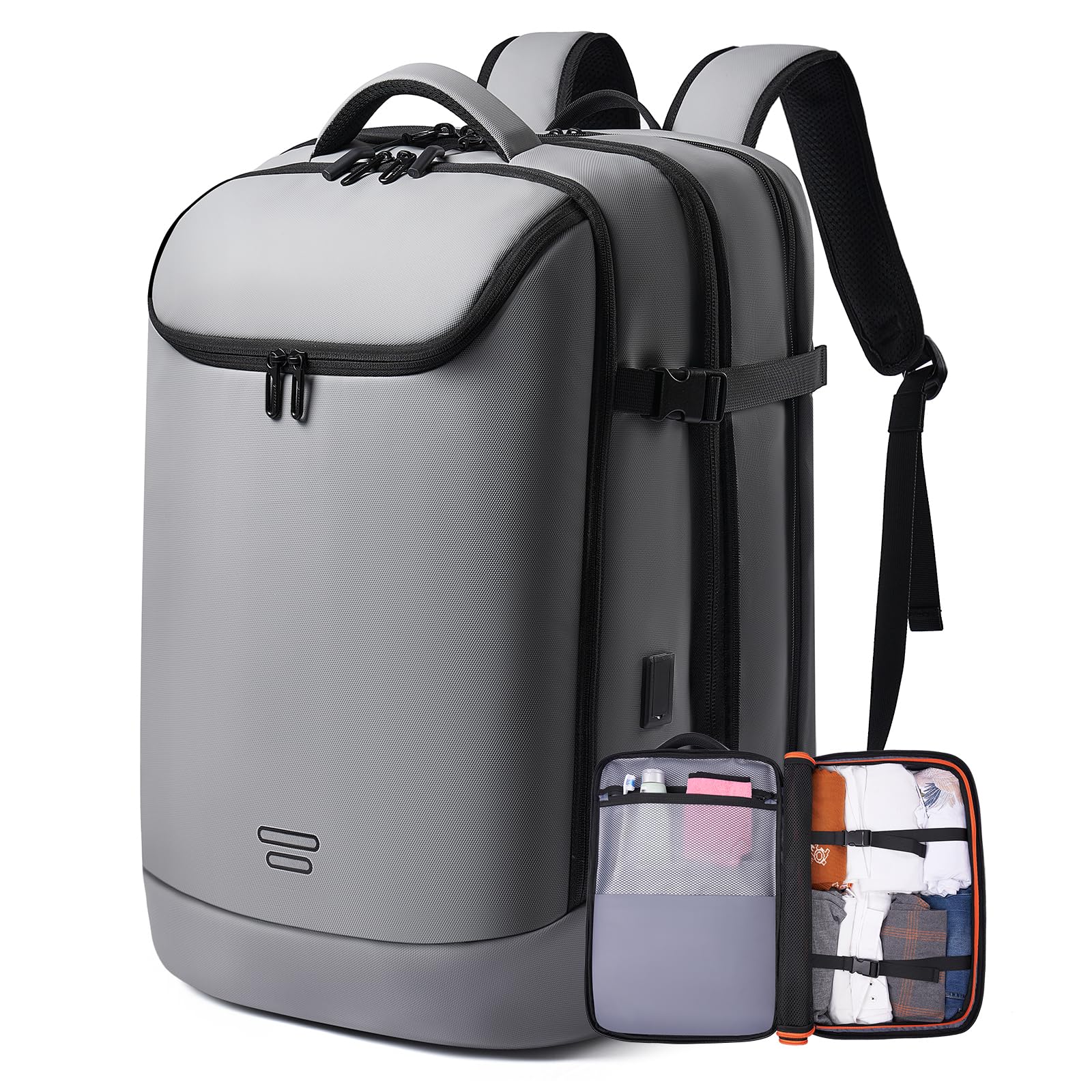 Carry on Backpack Airline Approved for Men, Travel 50L Expandable backpack Luggage Fits 17.3 Inch Laptop with USB Charging Port(grey)