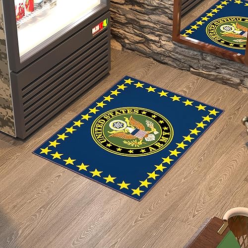 US Army - Alfombra antideslizante con diseño de logotipo de estrellas, lavable a máquina, 2 x 3 pies, para sala de estar, decoración de cueva de