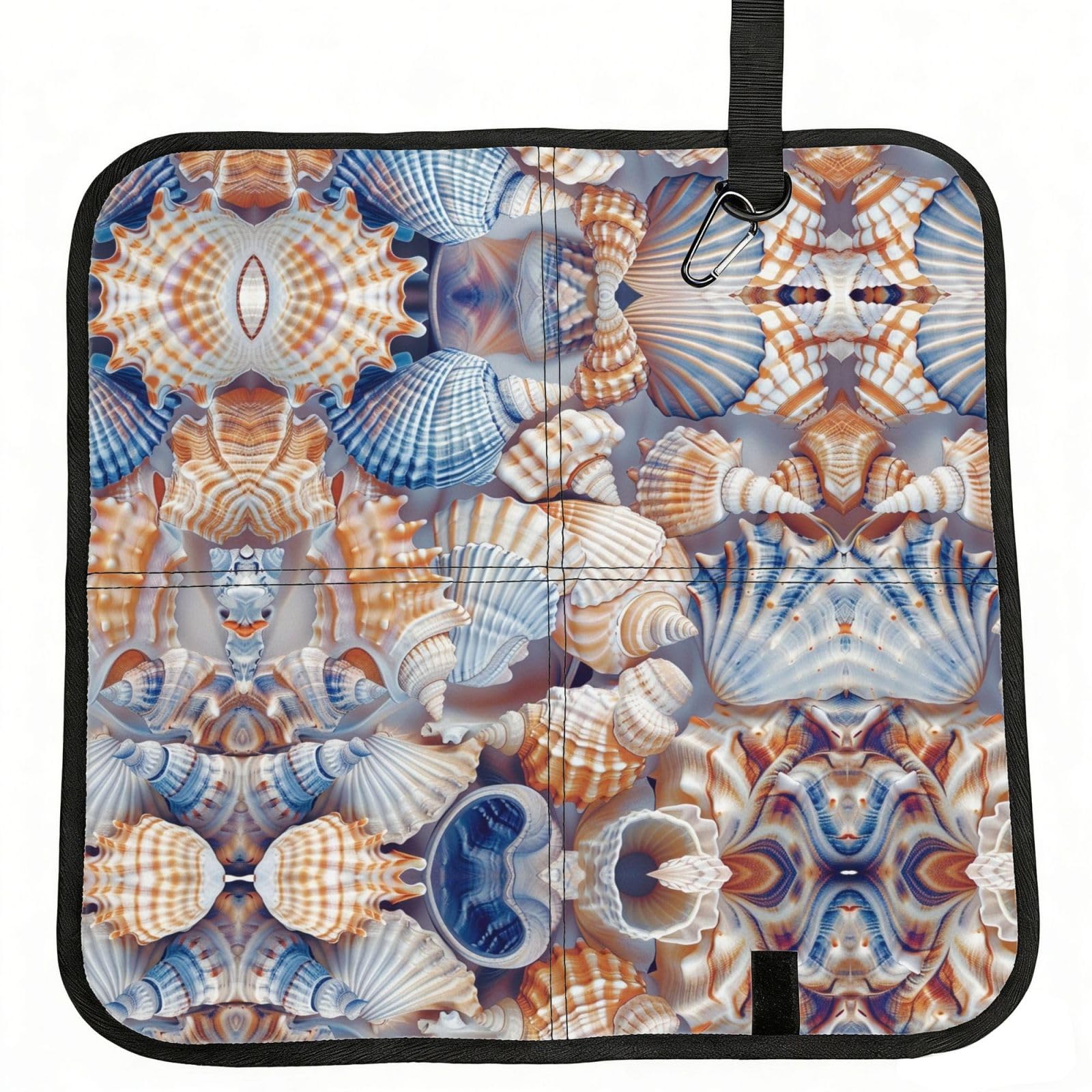 WBQLSL Colorful seashells Foldable Seat Cushion - Portable Stadium Pad with Carabiner for Camping Hiking Picnic Beach