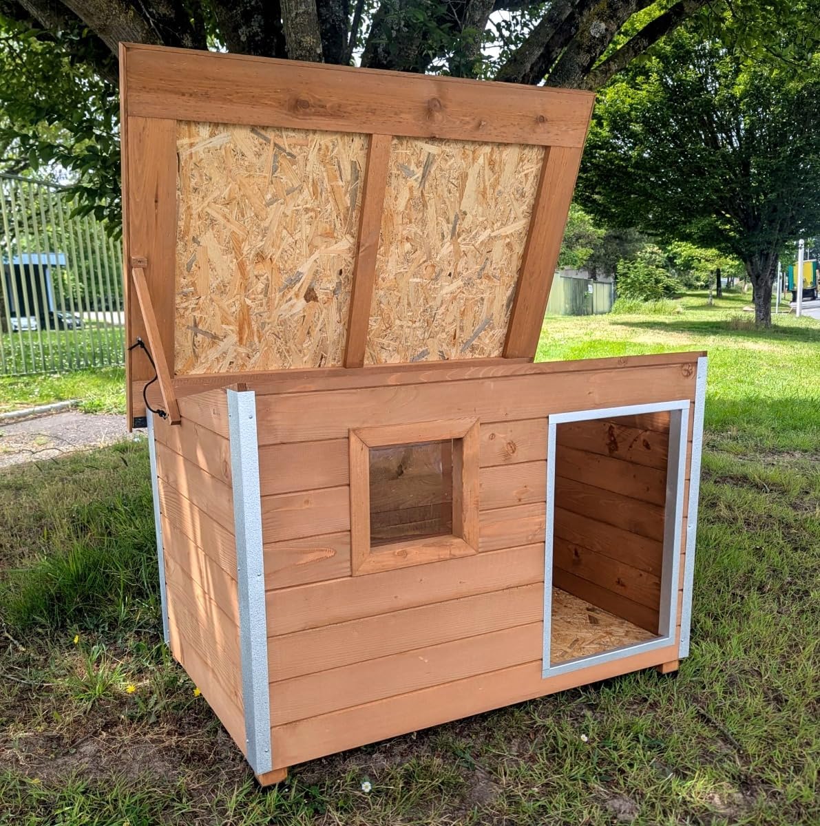 Animal Valley Rocky 3 Dog Kennel with roof open for cleaning access
