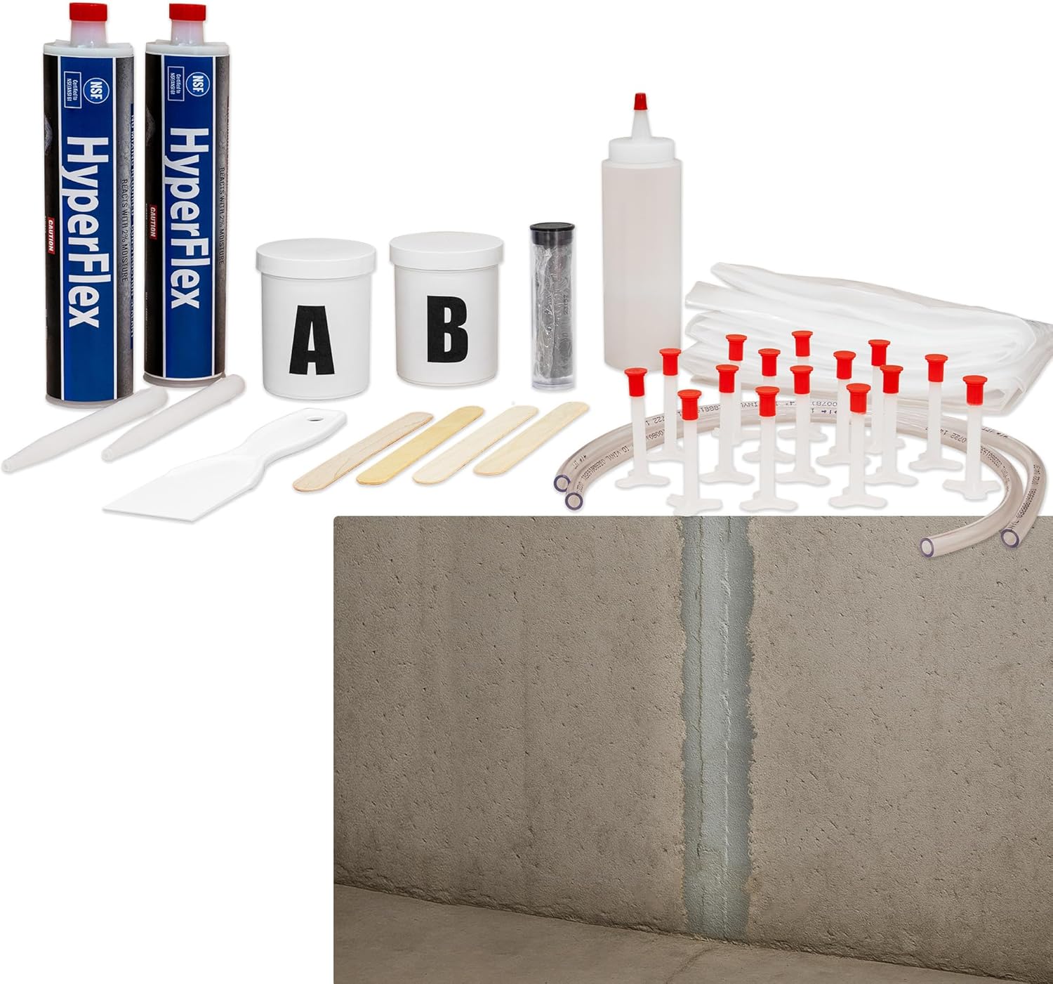 Fernco 10 ft Basement and Foundation Wall Crack Repair Kit Leak Stop and Radon Gas Protection Pro Kit