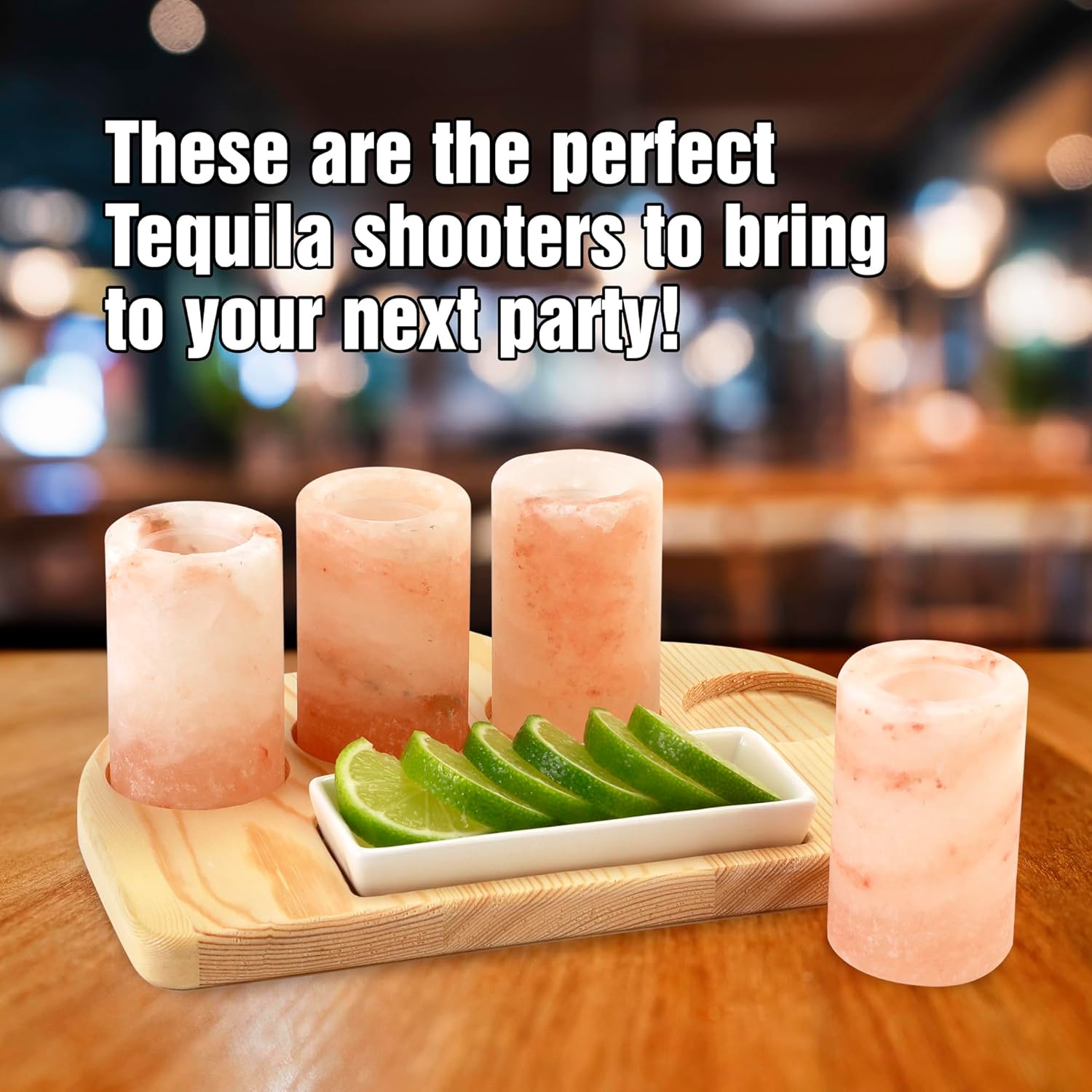 The Spice Lab Tequila Shot Glasses - Pink Himalayan Salt Tequila Shot Glasses - 4 Pack w/Tray - Just Pour, Shoot and Bite a Lime - Natural – Perfect for your Bar - Image 3