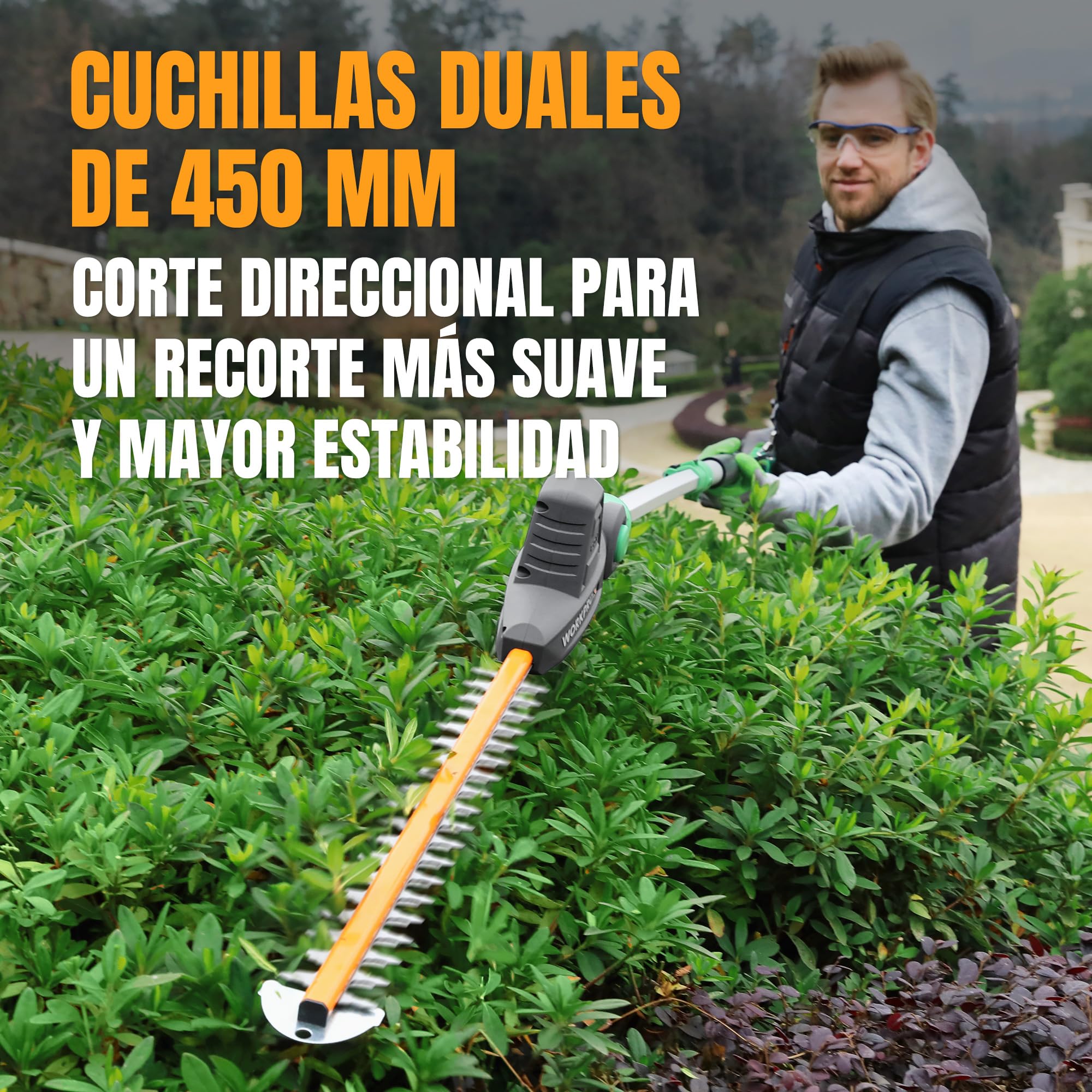 WORKPROX Cortasetos Telescópico Inalámbrica 20V, Cortasetos de Pértiga, Tijeras Cortasetos con Batería, Podar Telescópica hasta 2,8M, con Ángulos Ajustables, Longitud de Corte 45CM