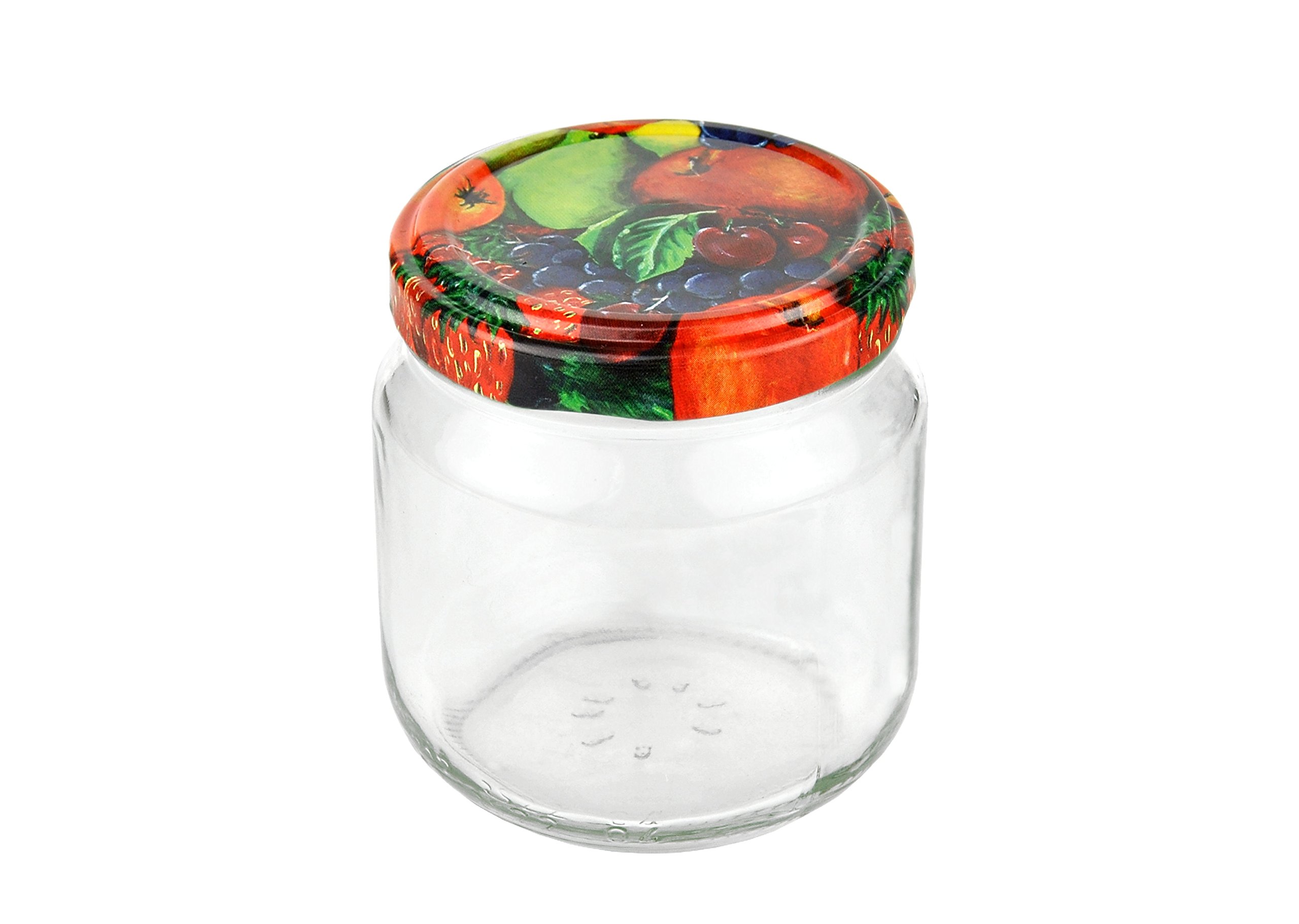 MamboCat Lot de 75 bocaux ronds en verre de 212 ml avec couvercle de couleur fruits décor to 66 avec livret de recettes Diamant Gelierzauber (français non garanti), pots à confiture, bocaux de