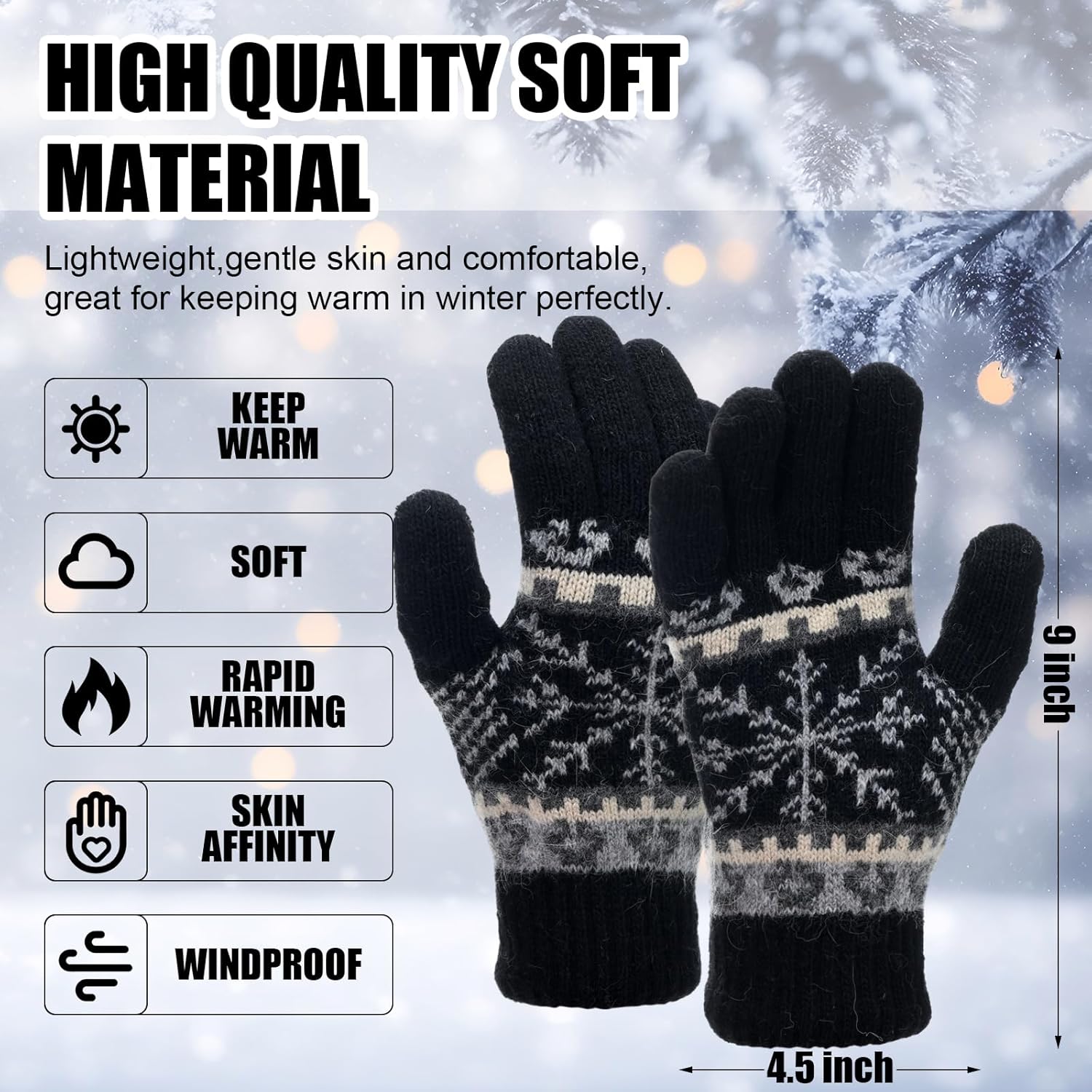 Vicenpal 3 Pairs Winter Knit Gloves for Women Snowflake Warm Thickened Lining Gloves Mittens for Cold Weather Christmas Gift - Image 2