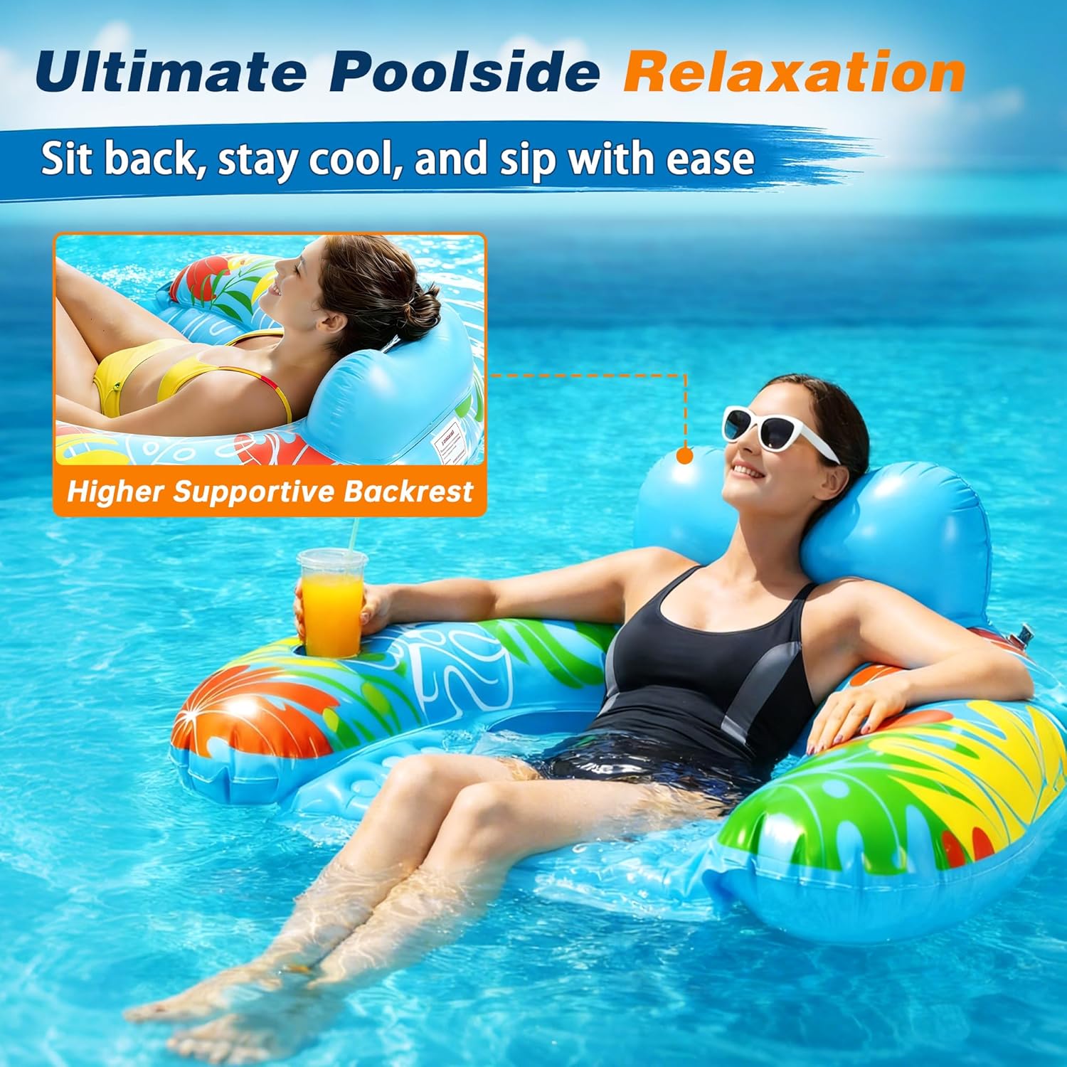 3 Pack Pool Floats Adult, Inflatable Pool Float Chairs with Cupholder, Comfortable Pool Toys Lounge Floaties for Pool, Lake, River, Beach, Summer Vacation & Water Party
