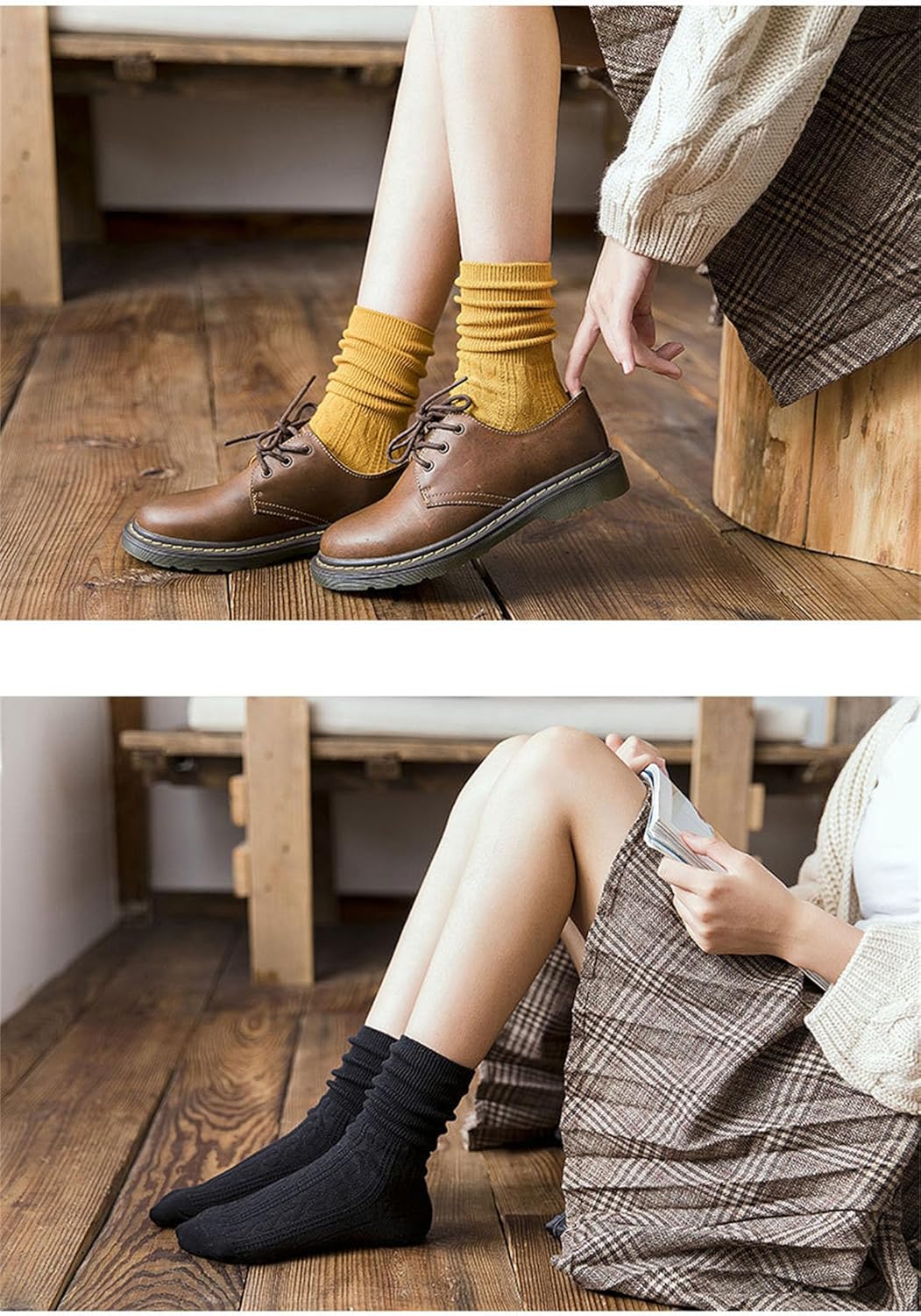 YYaaloa Womens Crew Socks Long Knit Above Ankle Crew Socks Slouchy Calf Casual Cotton Socks Ladies Dress Socks - Image 5