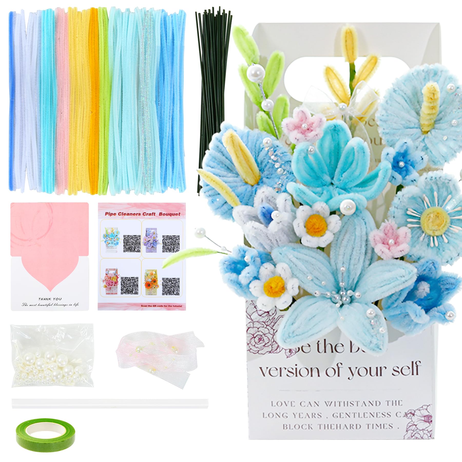 ERNTRNL Pipe Cleaners Craft - Pipe Cleaners Flower, Pipe Cleaner Flower Kit, DIY Pipe Cleaner Bouquet Supply Kit for Craft Art Project Activity,