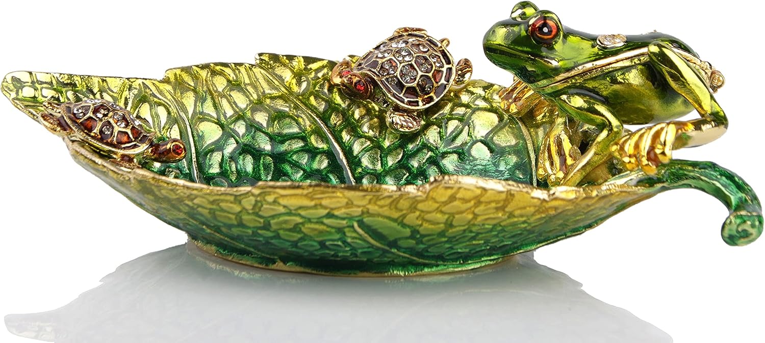 Decorative Leaf Jewelry Dish Tray Ring Dish Trinket Tray Key Bowl, Decorative Plate with Hand Painted Frog and Sea Turtles Trinket Box Hinged Jewelry Boxes Gift for Friends Sisters Daughter Mother - Image 8