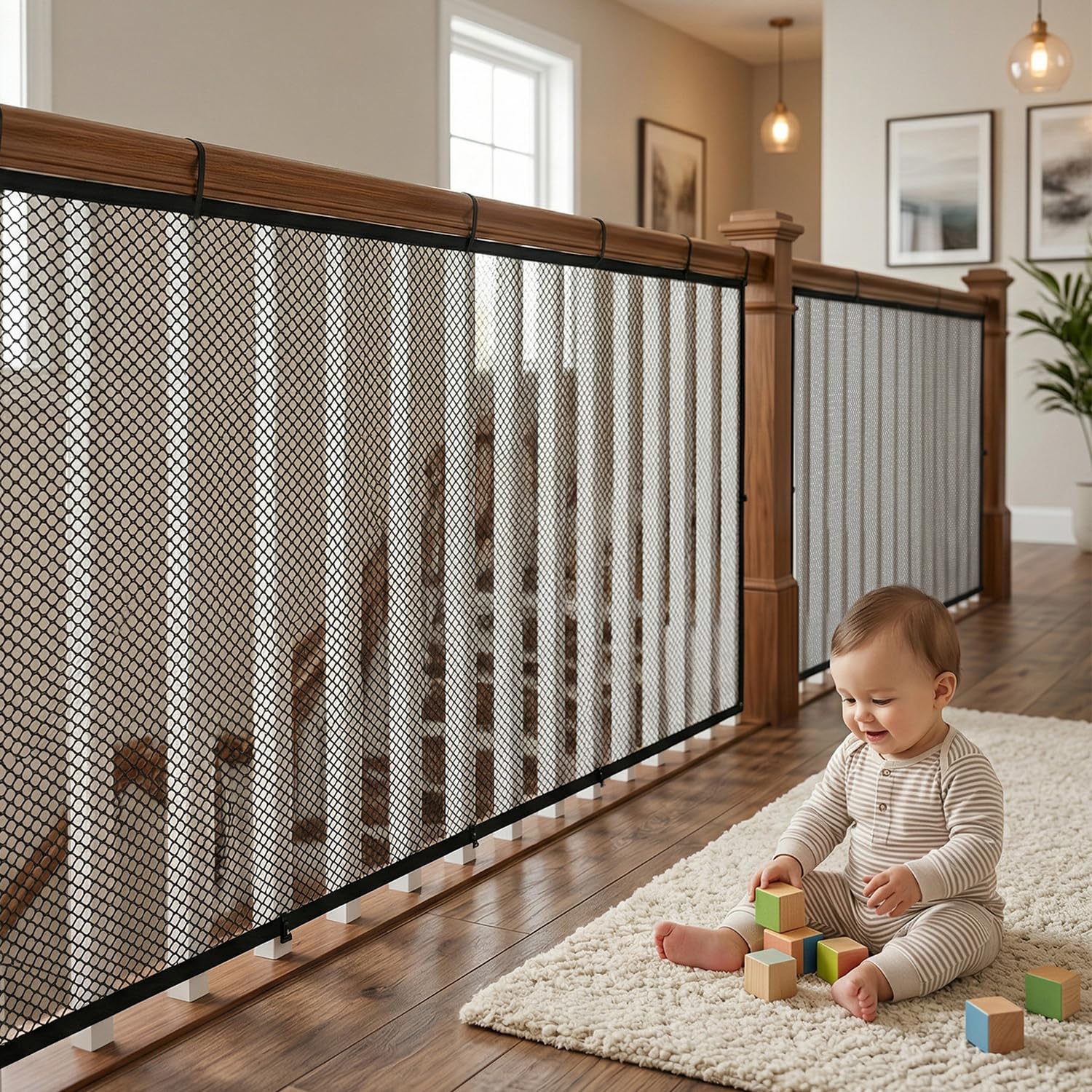 Red de seguridad infantil, rejilla de seguridad para bebés, rejilla de protección para escaleras y balcón para niños gatos (negro, M(450 x 90 cm)