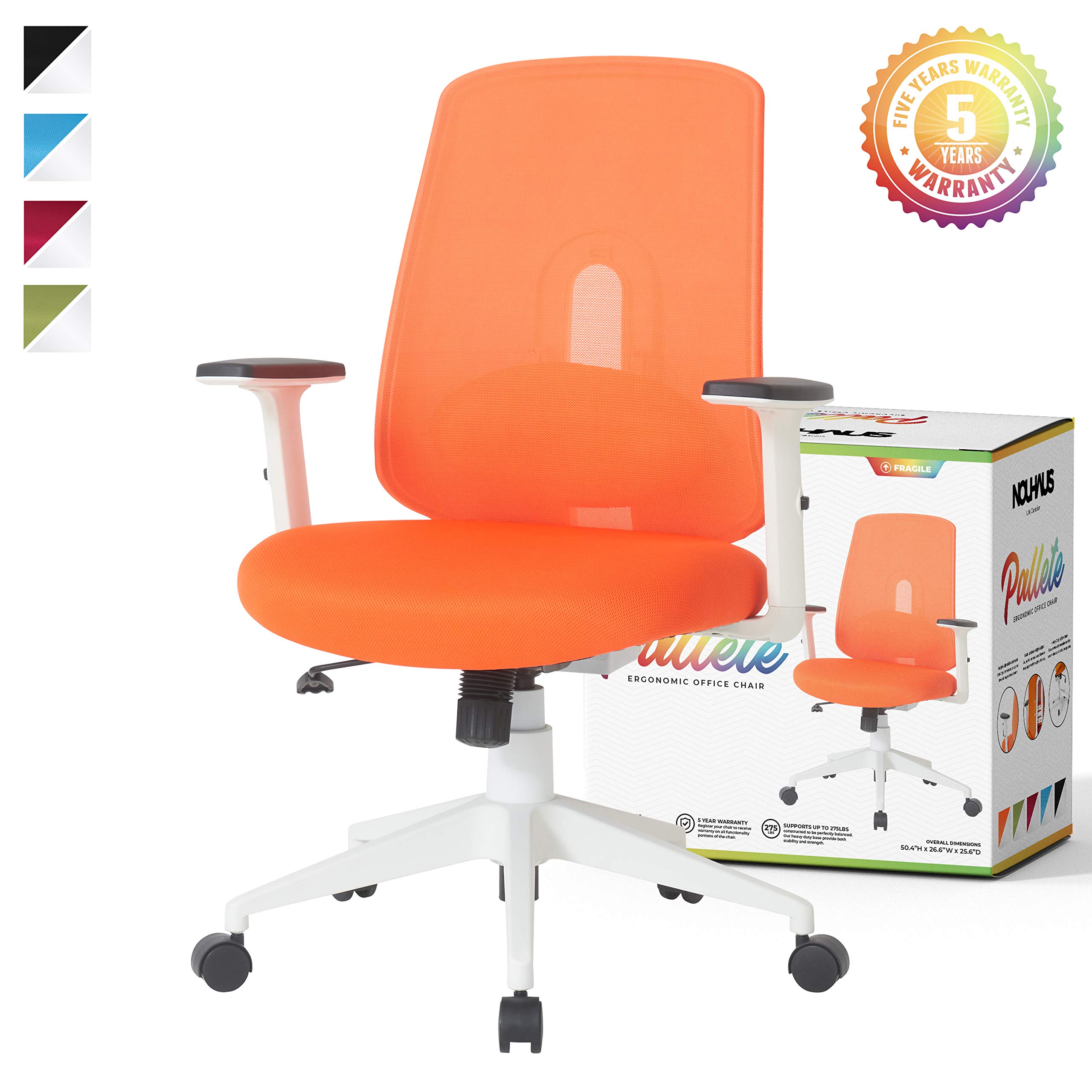 NOUHAUS Palette Ergonomic Office Chair Comfortable Swivel Computer Desk Chair, Lumbar Adjust Rolling Chair. (Orange)