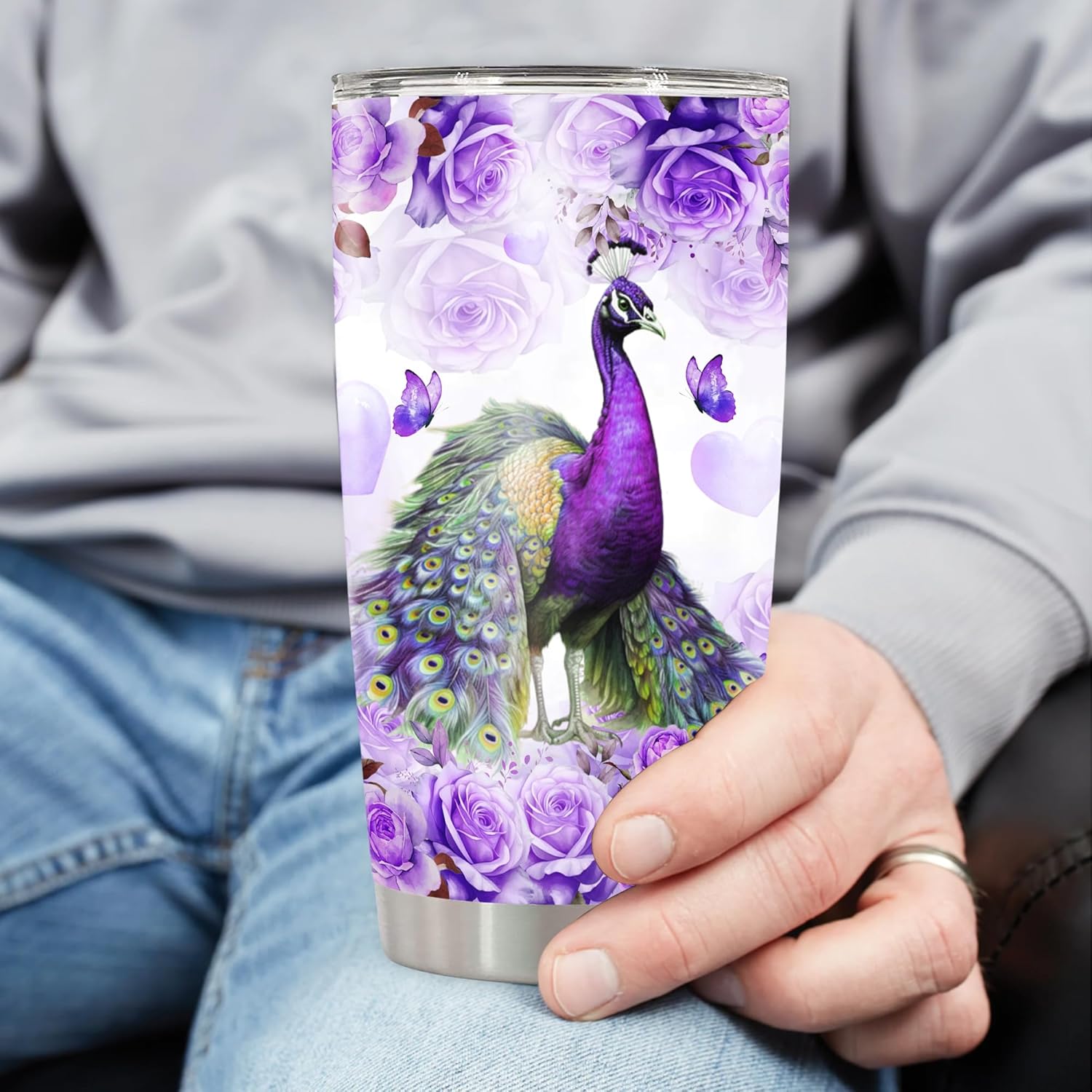 Personalized Peacock Tumbler With Lid Custom Name Peafowl Water Bottle Insulated Cup Travel Mug Gift For Women Fan Bird Lover Stainless Steel Birthday Mother Day