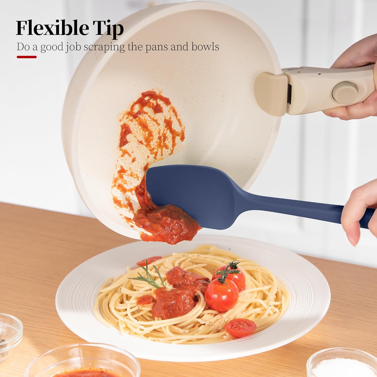 600ºF Heat Resistant Silicone Spoon Spatulas Set of 3 (Multi-4),and 600ºF High Temp Silicone Spatula Set of 4 for Seamless Mixing, Folding, Scraping with Rubber Kitchen Essentials (Multi-4)