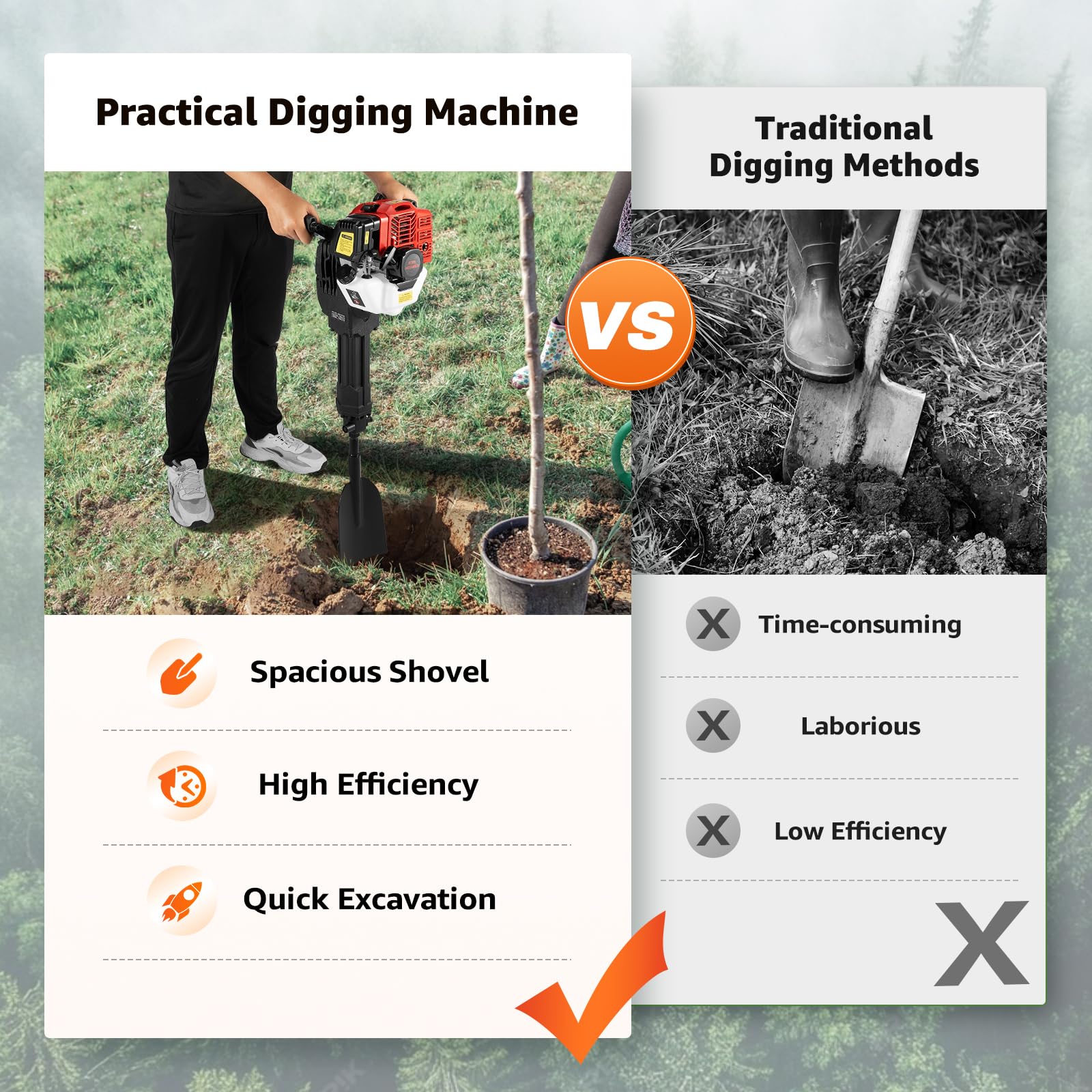 52cc Gas Powered Jack Hammer, Portable Tree Digger With Large Capacity Fuel Tank, Heavy Duty Concrete Breaker For Forestry Seedlings, Orchard Supports, Vegetable Planting