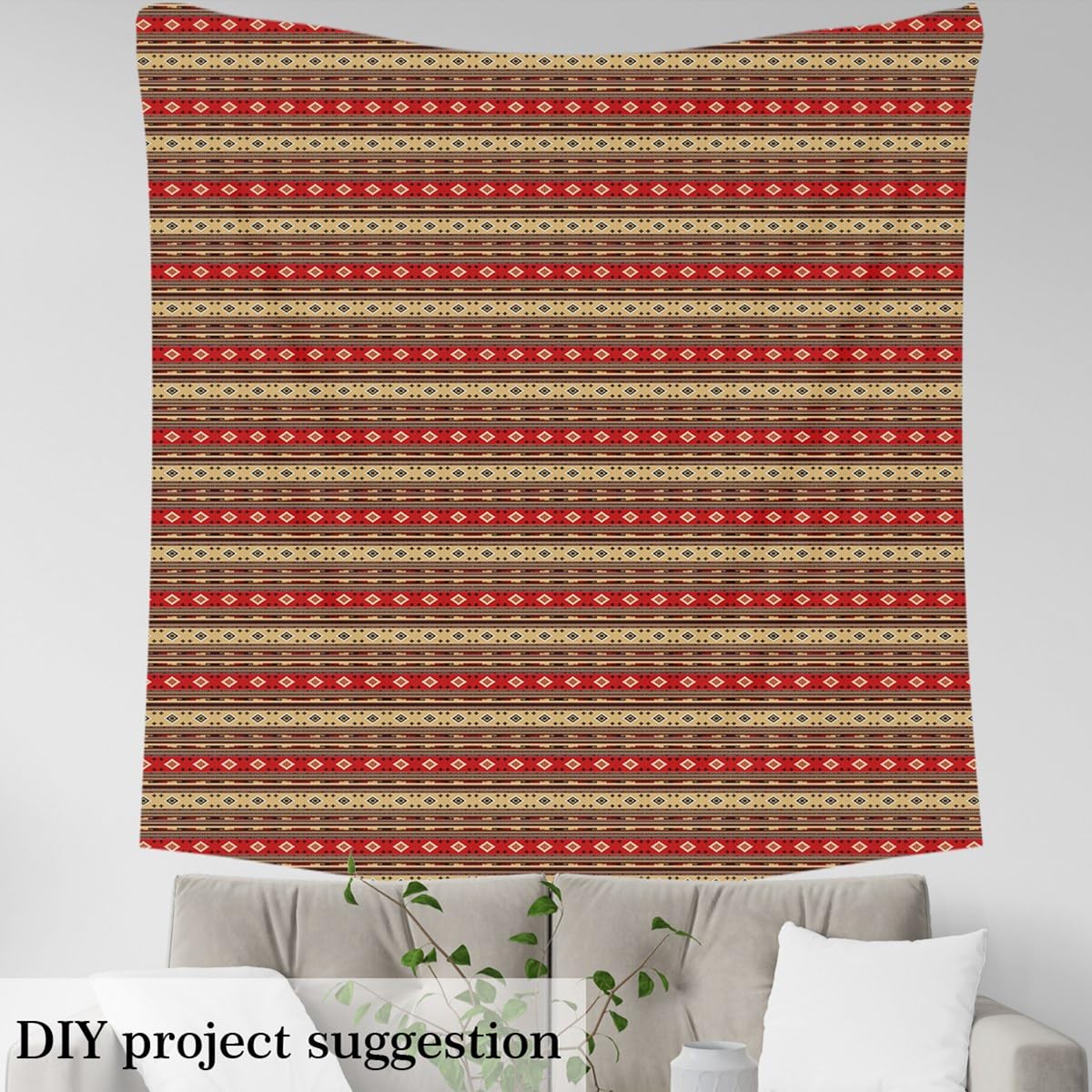 Homemissing Südwesten Polsterstoff für Stühle Geometrisch Stoff Meterware 920x150cm für Kinder Tribal Dekorative Wasserdichter Patchwork Stoffe Dekor Native Amerikanisch Design Rot Gelb Stoffpaket