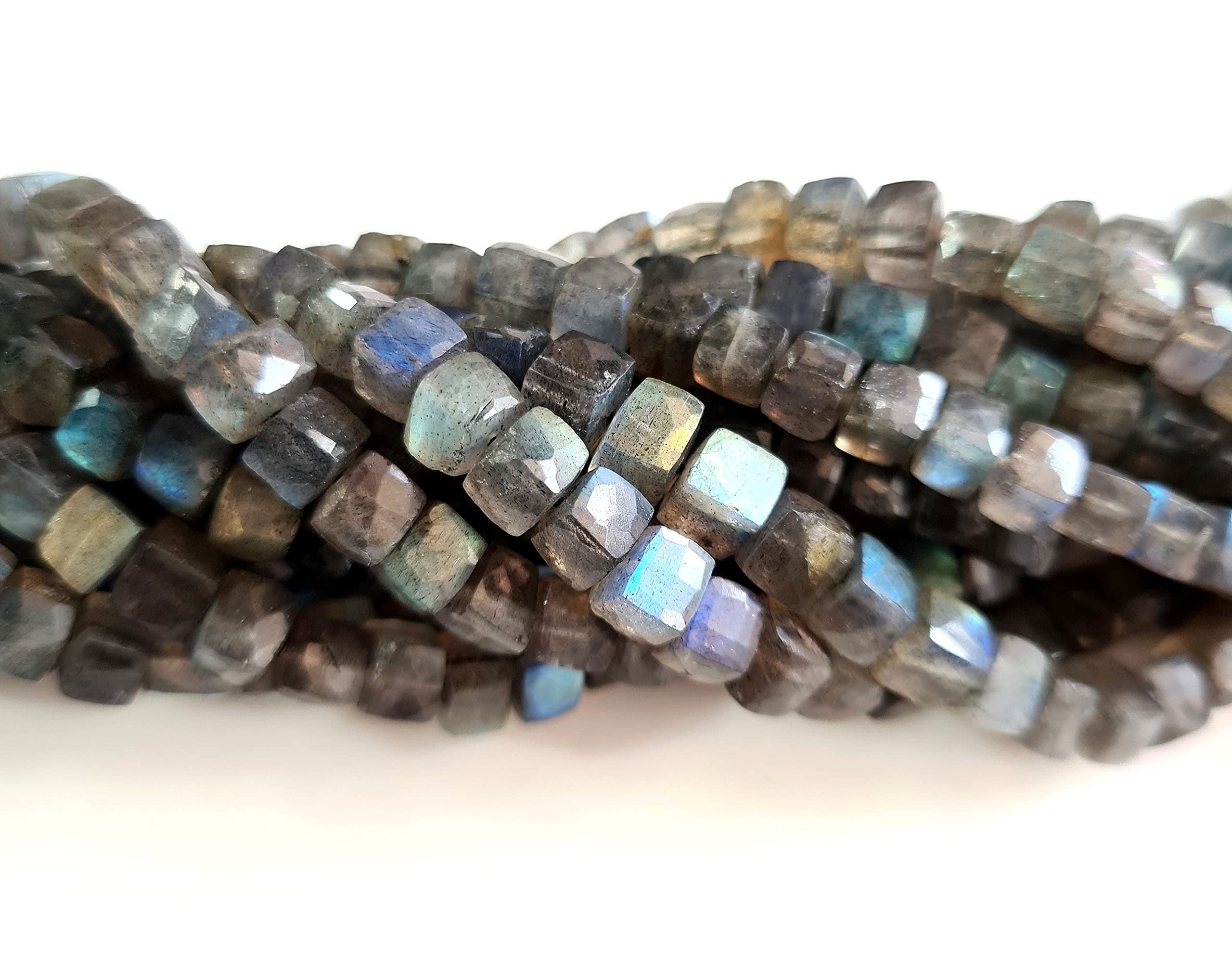 Labradorite Gemstone Beads | CubeBox Shape Beads | 8 Inch Size - 5x5-7x7 MM Approx. | Wholesale Fire Labradorite 3D Cube Box Beads, Gems Stone Cubes drilled Beads for Jewelry Making [NFBA 33]