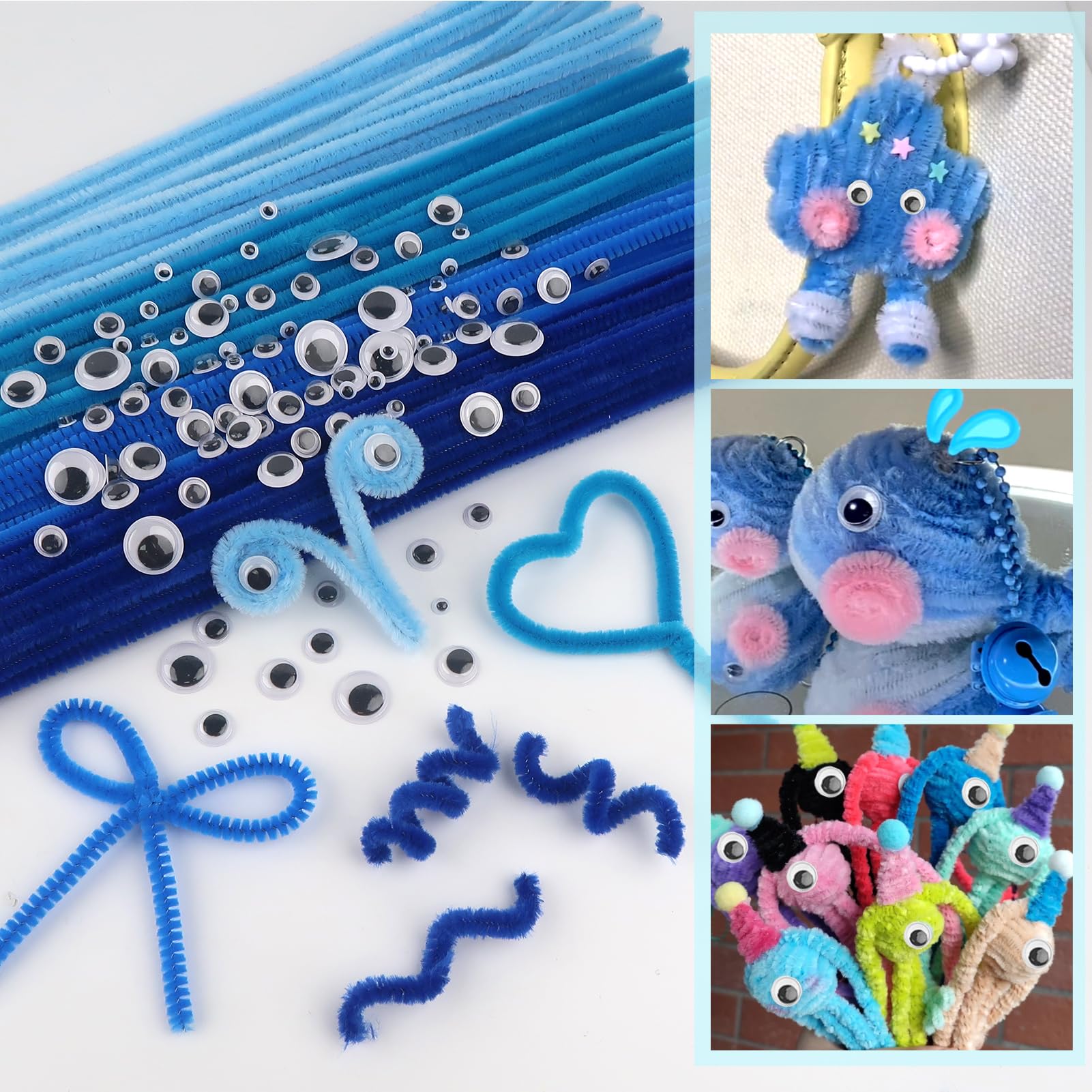 TOAOB Pipe Cleaners 4 Different Blue for Crafts 100 Pieces Chenille Wire Pipe Cleaners Long 30 cm x 6 mm Pipe Cleaner Crafts for DIY Craft Projects - Image 4