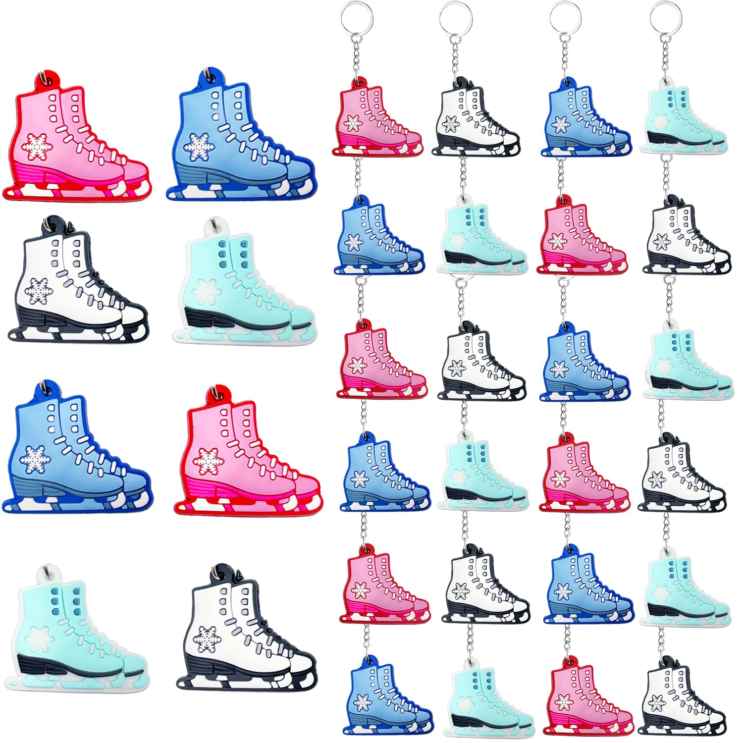 qhqqwzxqc 24 Pcs Ice Skating Skate Keychain Ice Skating Party Favors Winter Ice Skate Party Supplies Winter Snowflake Key Ring for Sport Themed Gifts