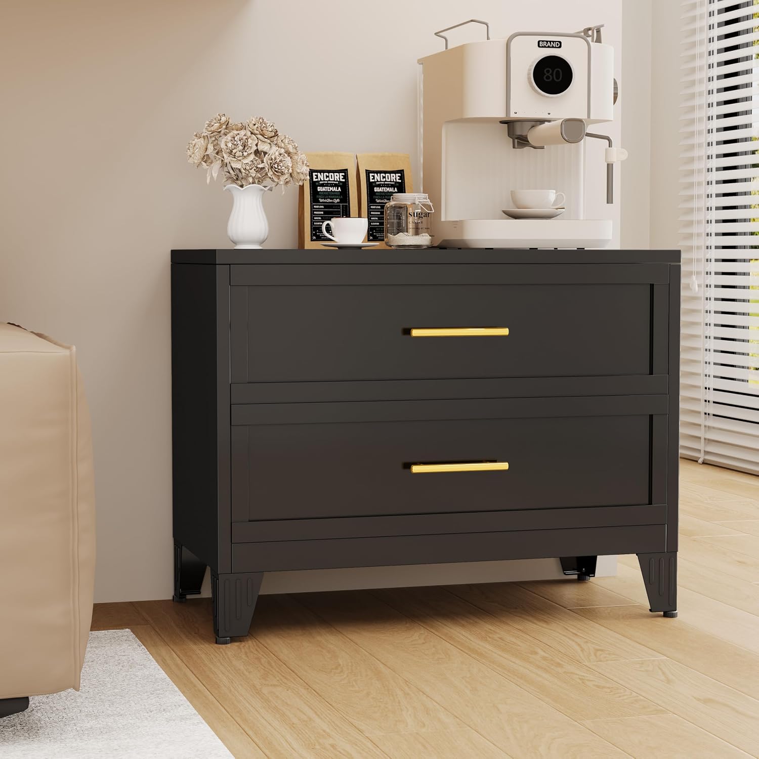 GAIOUS Dresser for Bedroom 2 Drawers, Metal Dresser Chest of Drawers, can be Used as Nightstand, Side Table, Under Desk Steel File Cabinet for Home Office Storage Small Size Files (Black)