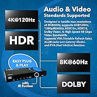 Vista 7 de OREI 8K 4x1 HDMI 2.1 Switch 4K @ 120hz Switcher 4 en 1 Salida, compatible con HDR, HDR10, Dolby Vision, HLG 48Gbps para Xbox Series X PS5 Roku Fire