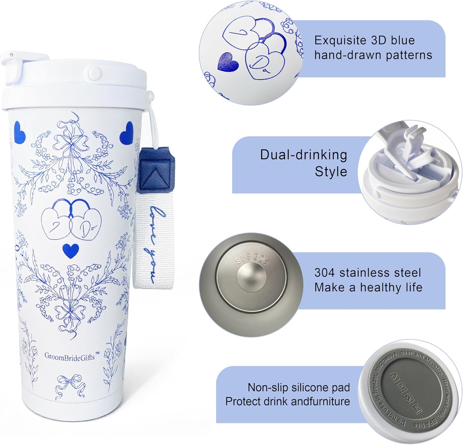 Bride Squad Engagement Gifts Bride Cup - 22oz Bride Tumbler Bridal Shower Gifts - Something Blue Gifts, Bachelorette Party Favors - Stainless Steel Coffee Cup with Double-Model Lid - Image 3