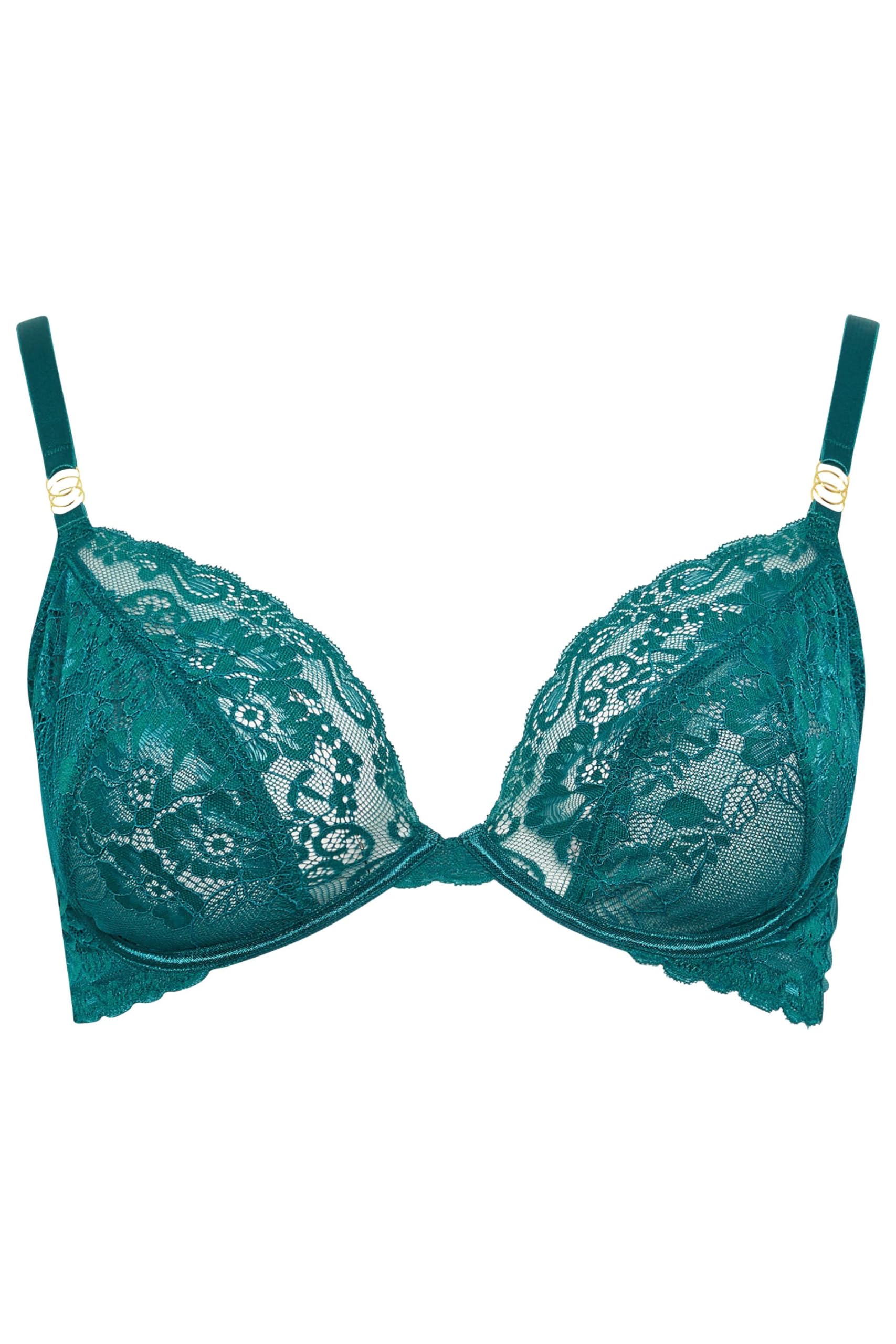 Yours Curve Green Lace Underwired Plunge Bra - 42C