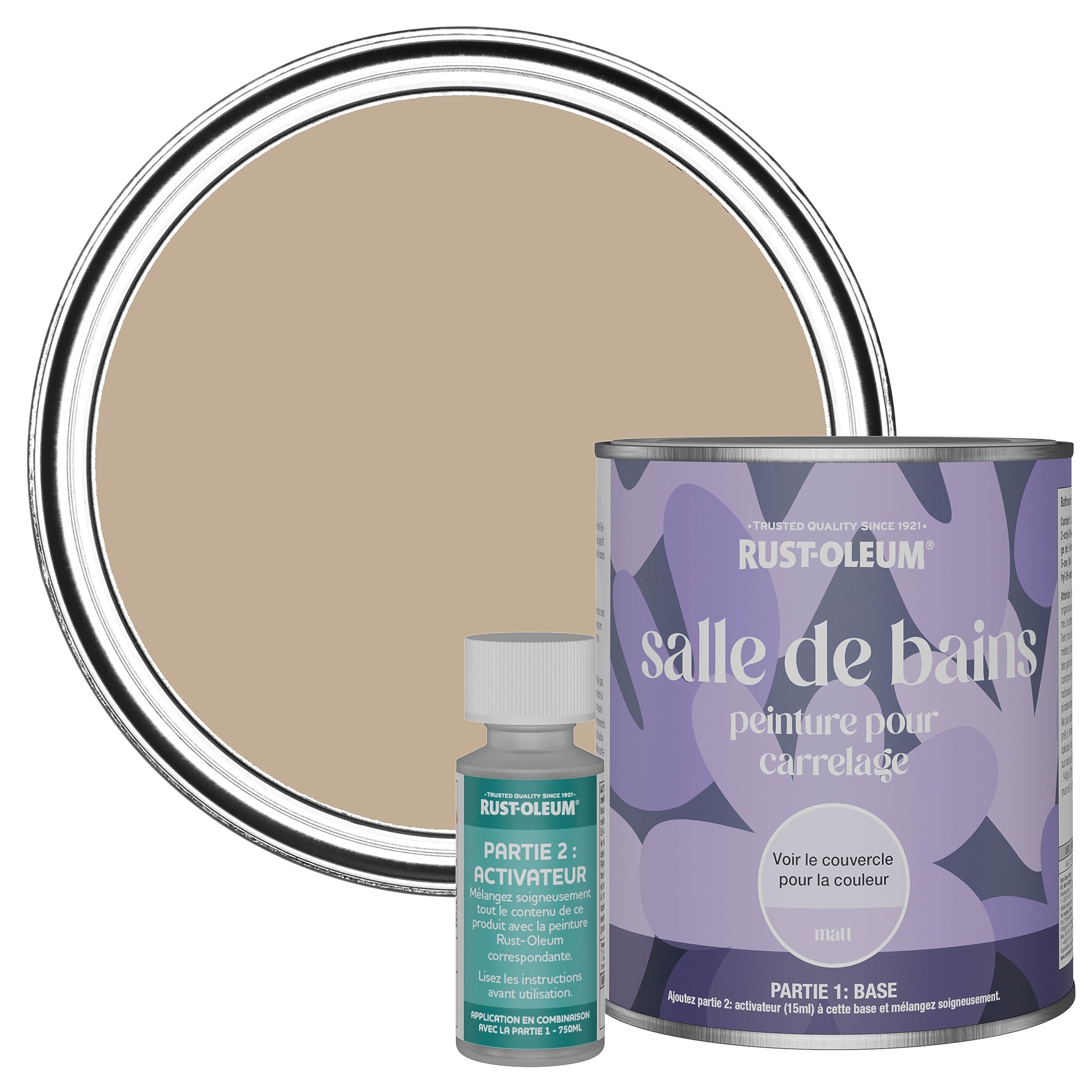 Rust-Oleum Peinture Brune Résistante à l'eau pour Carrelage de Salle de Bain, Finition Mate - Caramel Salé 750ml