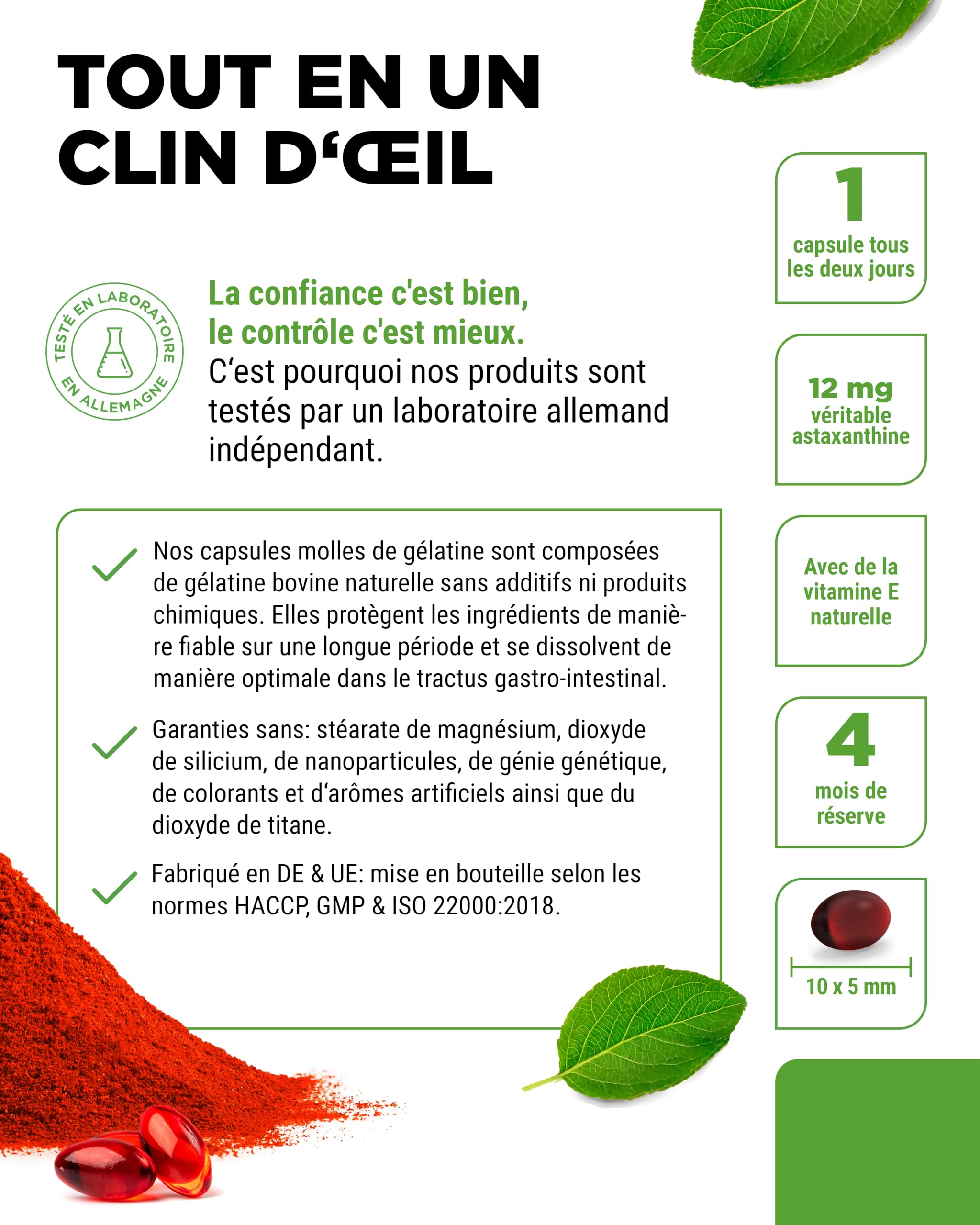 Astaxanthine 12 mg Depot - 60 Capsules Softgel - A Partir de Microalgues Haematococcus Pluvialis Pures - Biodisponibilité Optimisée avec de la Vitamine E et de l'Huile d'Olive