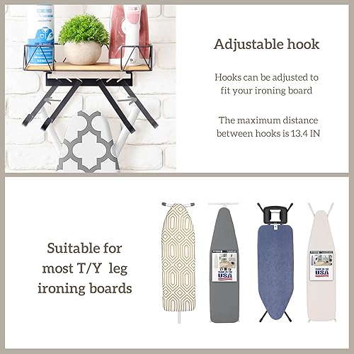 Miniatura 10 de PERFNIQUE Soporte para tabla de planchar, soporte de pared para tabla de planchar, colgador de tabla de planchar, organización de lavandería con