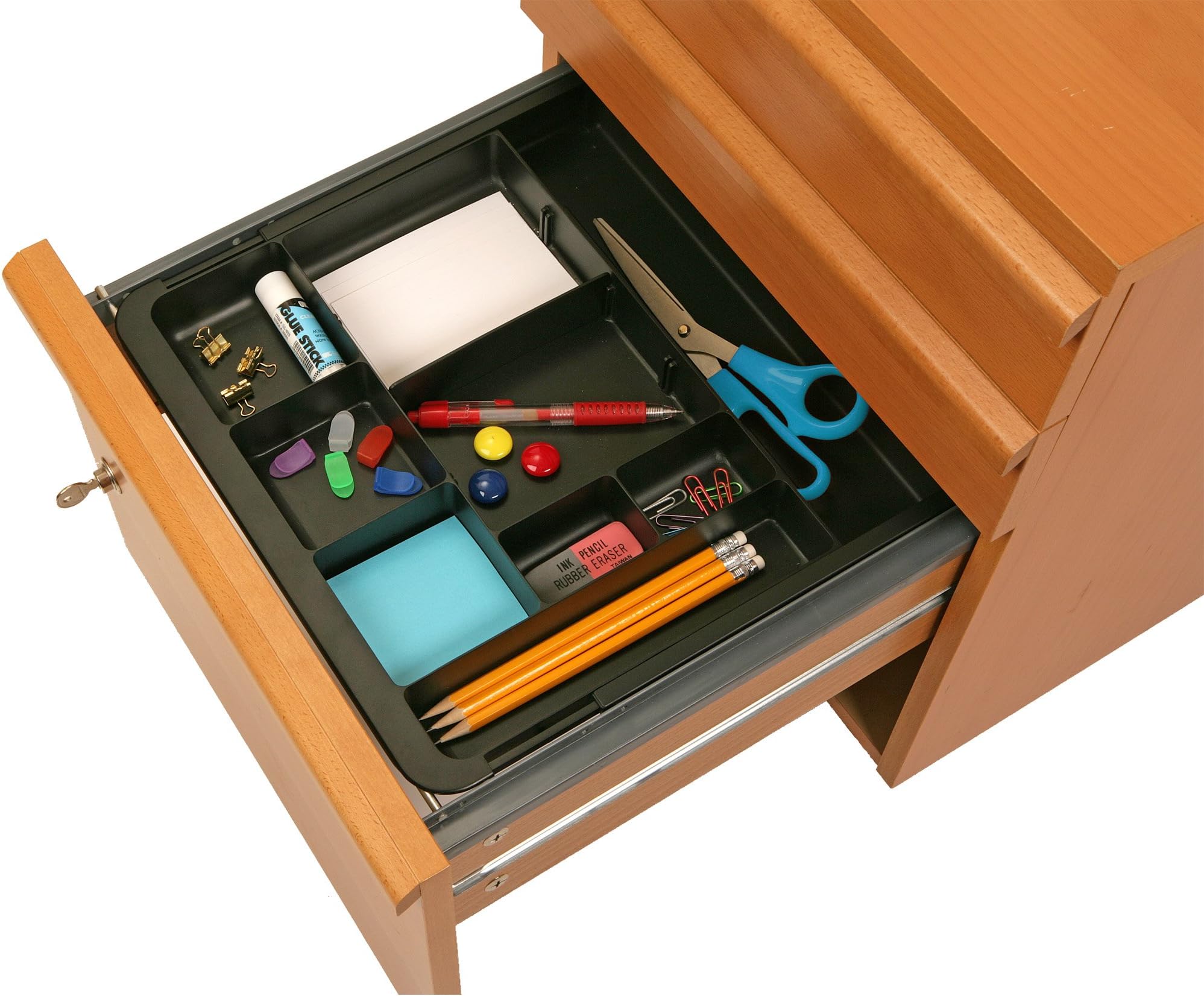 Expandable Drawer Organizer Tray, Adjustable 10.3"–16" Width, Customizable Compartments with Dividers, Recycled Plastic, Black