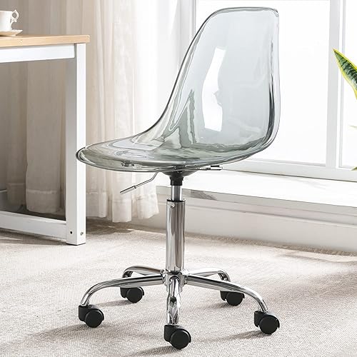 Miniatura 28 de Silla de escritorio de acrílico transparente, moderna, pequeña, con ruedas, linda silla de plástico sin brazos, silla de plástico Lucite para el