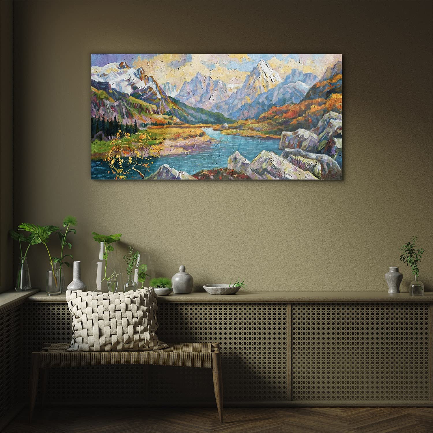 Coloray Pintura Vidrio Acrílico Acryl 100x50cm Mural Cocina Sala De Estar Cuadro De Pared De Arte De Vidrio - Río Del Bosque De La Montaña