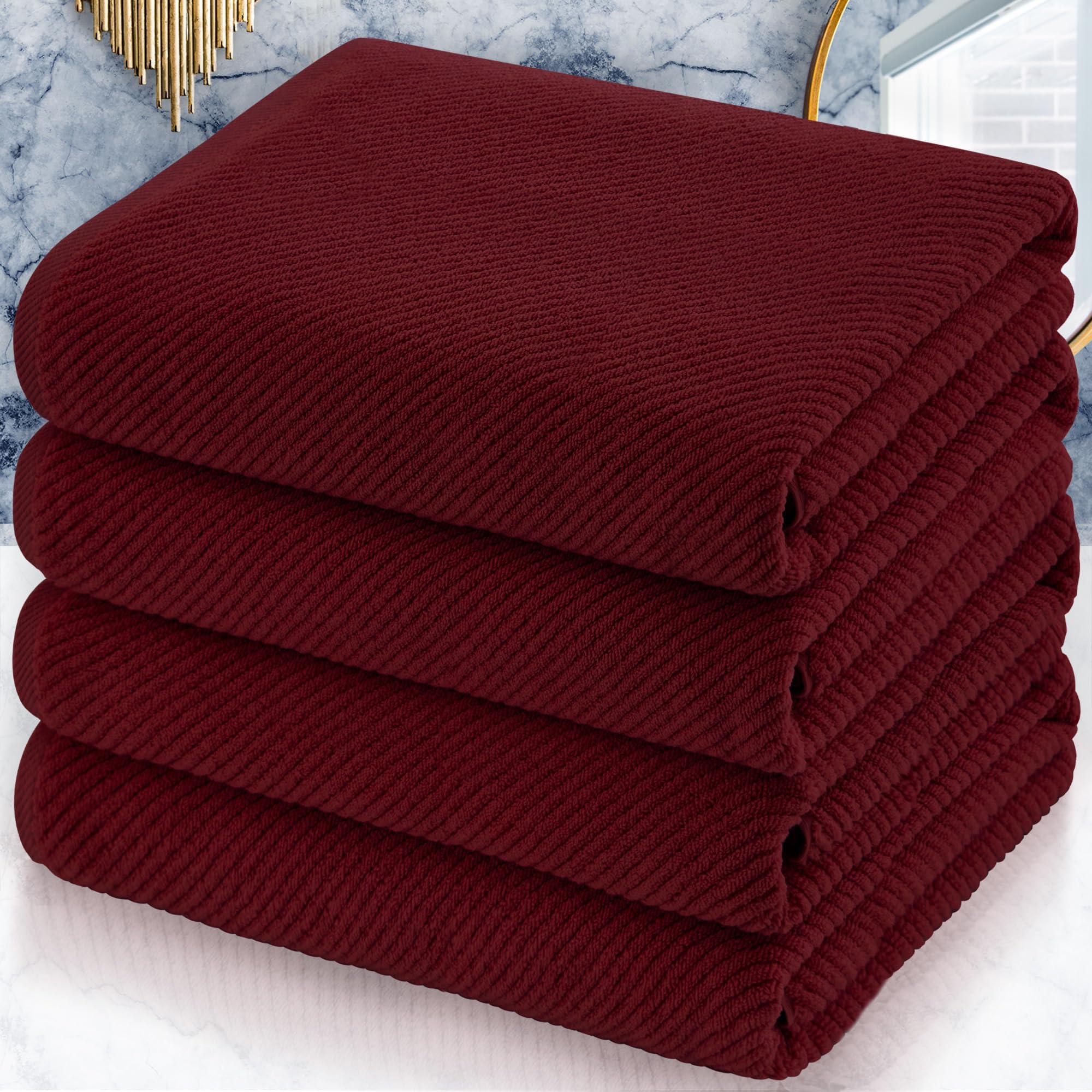 VOOVA & MOVAS Red Bath Towels, 4 Pack Large 30" x 56" - 100% Cotton | Quick Dry | Light Weight | Thick | Soft | Absorbent, Bath Towels Set for