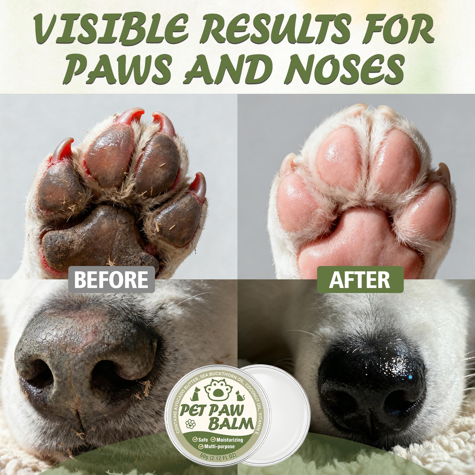 Dog Paw Balm, Paw Moisturizer for Dogs and Cats, Contains Coconut Oil, Nourishing and Moisturizing, Suitable for Dry, Cracked Paws and Noses, 60g - image 4
