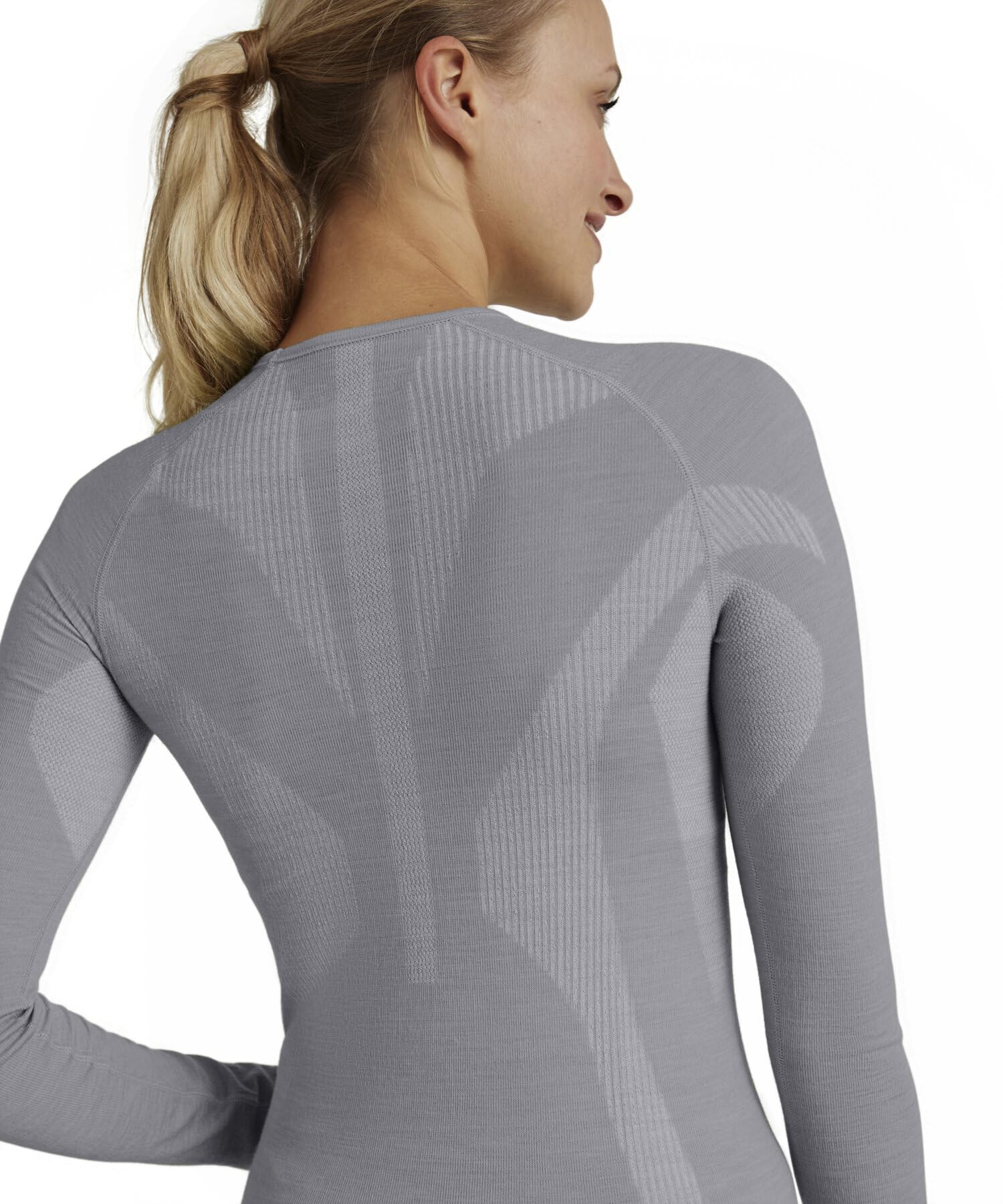 FALKE Mujer Camiseta de Manga Larga Wool-Tech Grey-Heather (3757), S