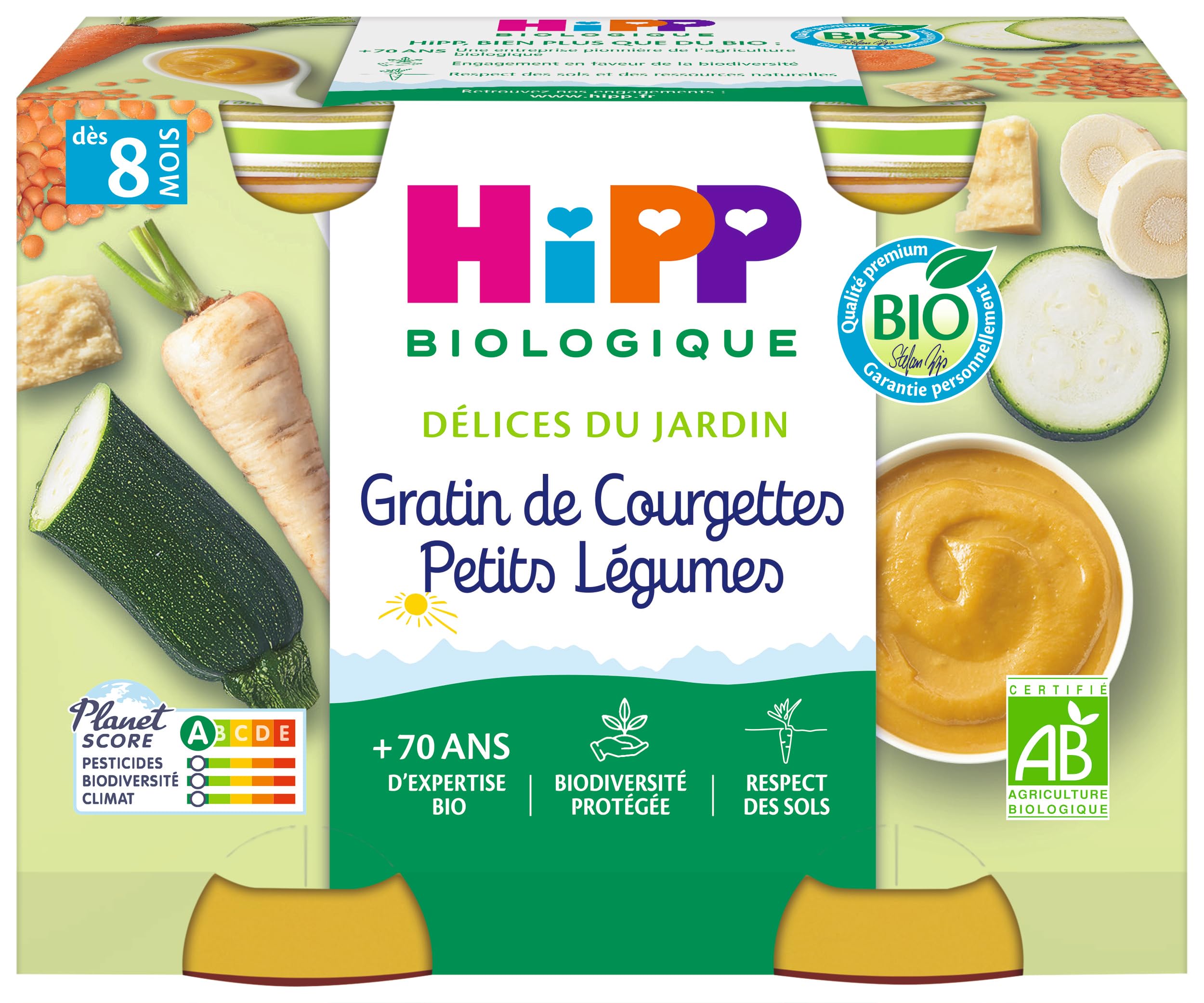HiPP Délices du Jardin Gratin de Courgettes Petits Légumes dès 8 Mois Bio Pots x 2