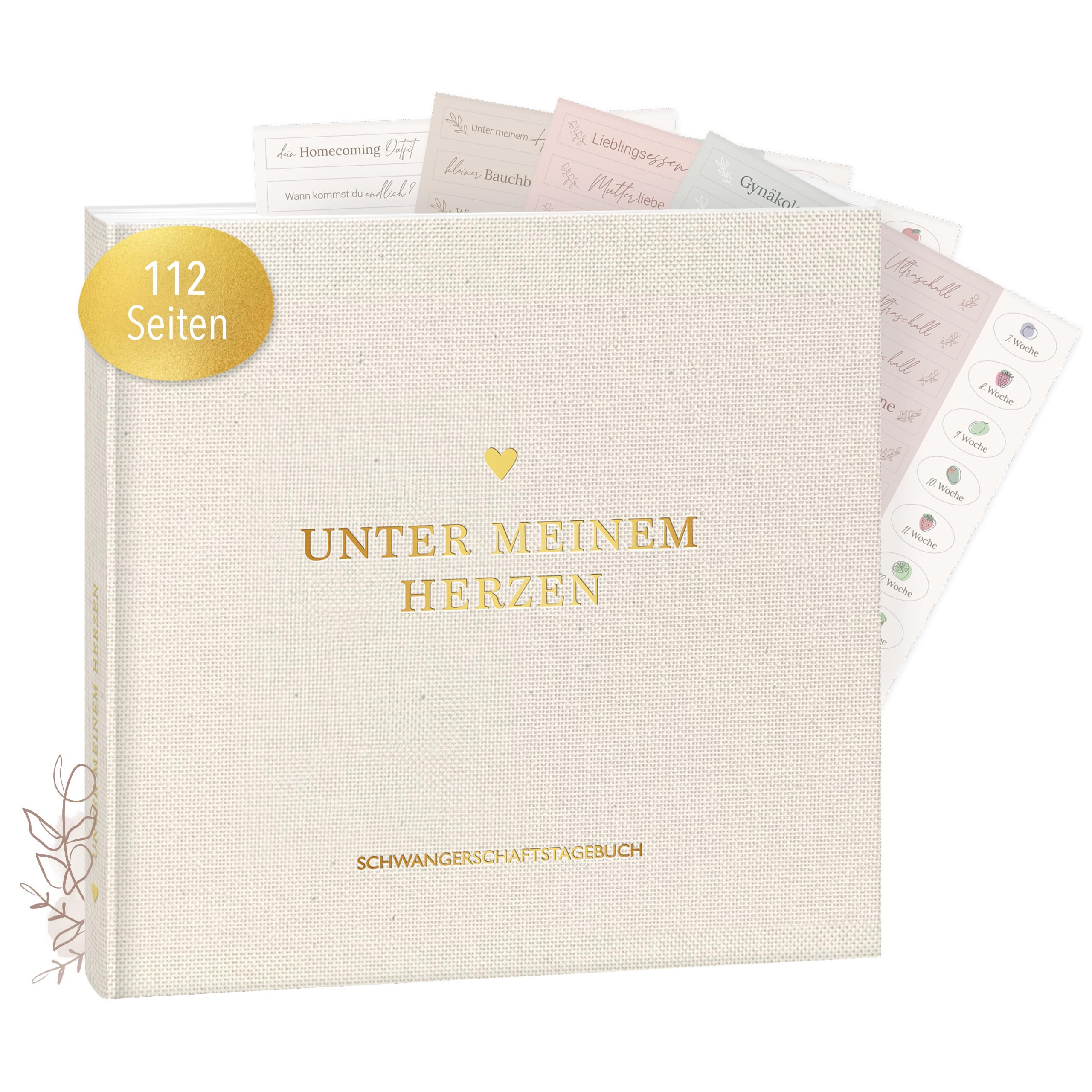 mintkind® Schwangerschaftstagebuch Leinen „Meine Schwangerschaft“ + Sticker Set I Hardcover Tagebuch zum Eintragen I Geschenk für Schwangere und werdende Mütter | Schwangerschaft Fotoalbum Baby Album