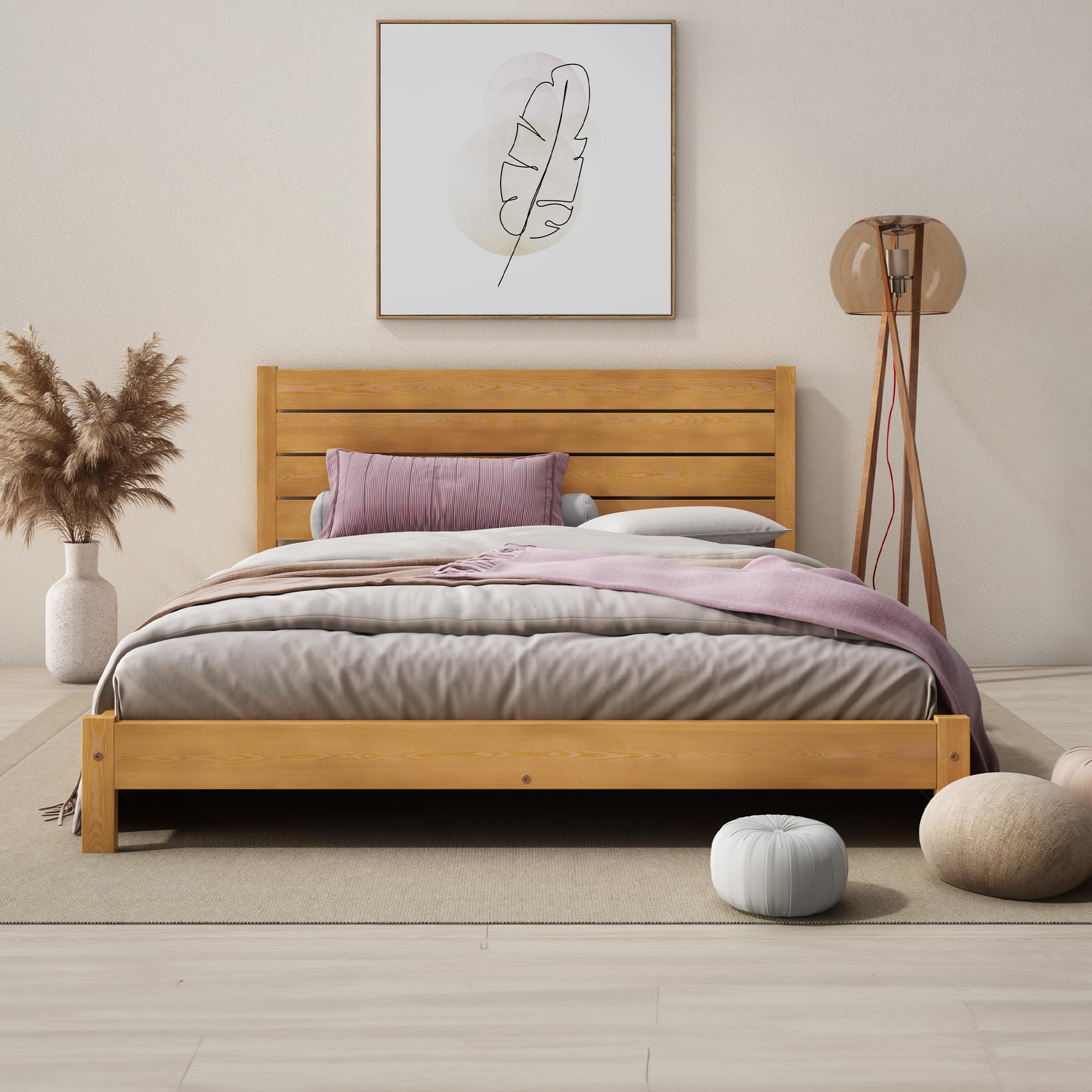 Single Bed Frame 3ft – Solid Pine Wooden Bed Frame for Adults, F15 Easy Assemble Bed with Sturdy Slats, Comfortable Bedroom Furniture | (Alder)