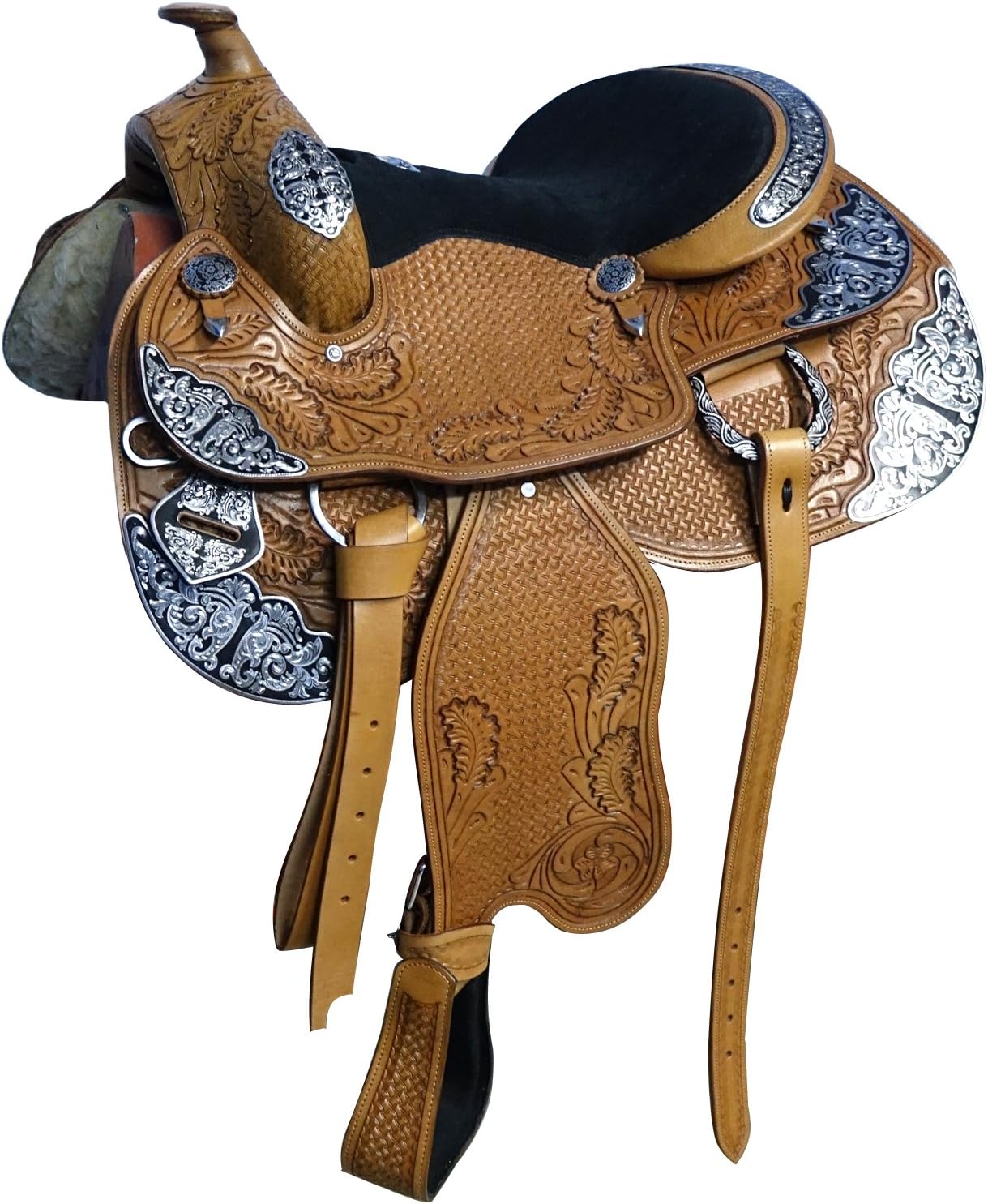 15" 16" 17" western pleasure circle z show saddle loaded with silver 100% leather made