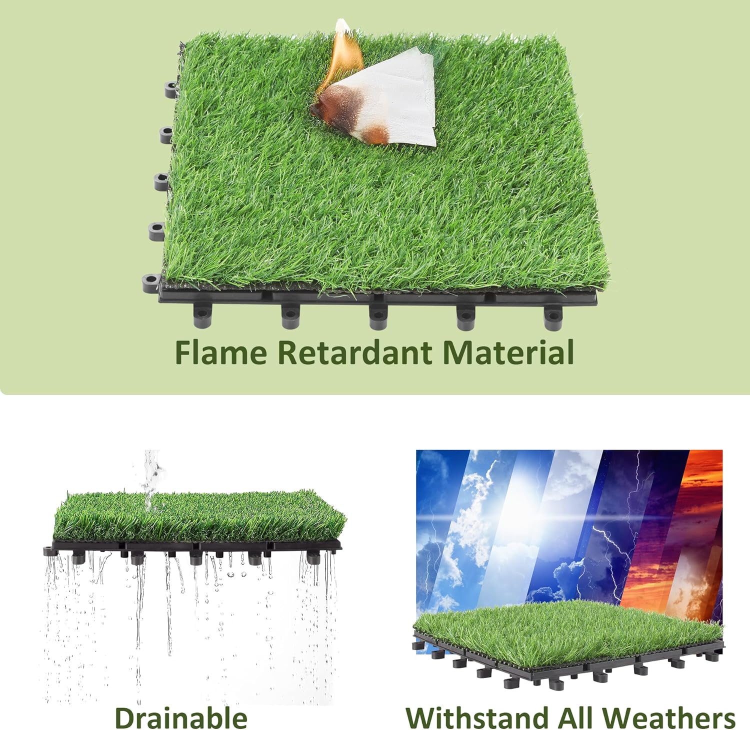 PrimeZone 27 Packs Interlocking Artificial Grass Tiles - 12"x12" Turf Outdoor Indoor Fake Grass Deck Flooring Set for Patio, Balcony, Backyard