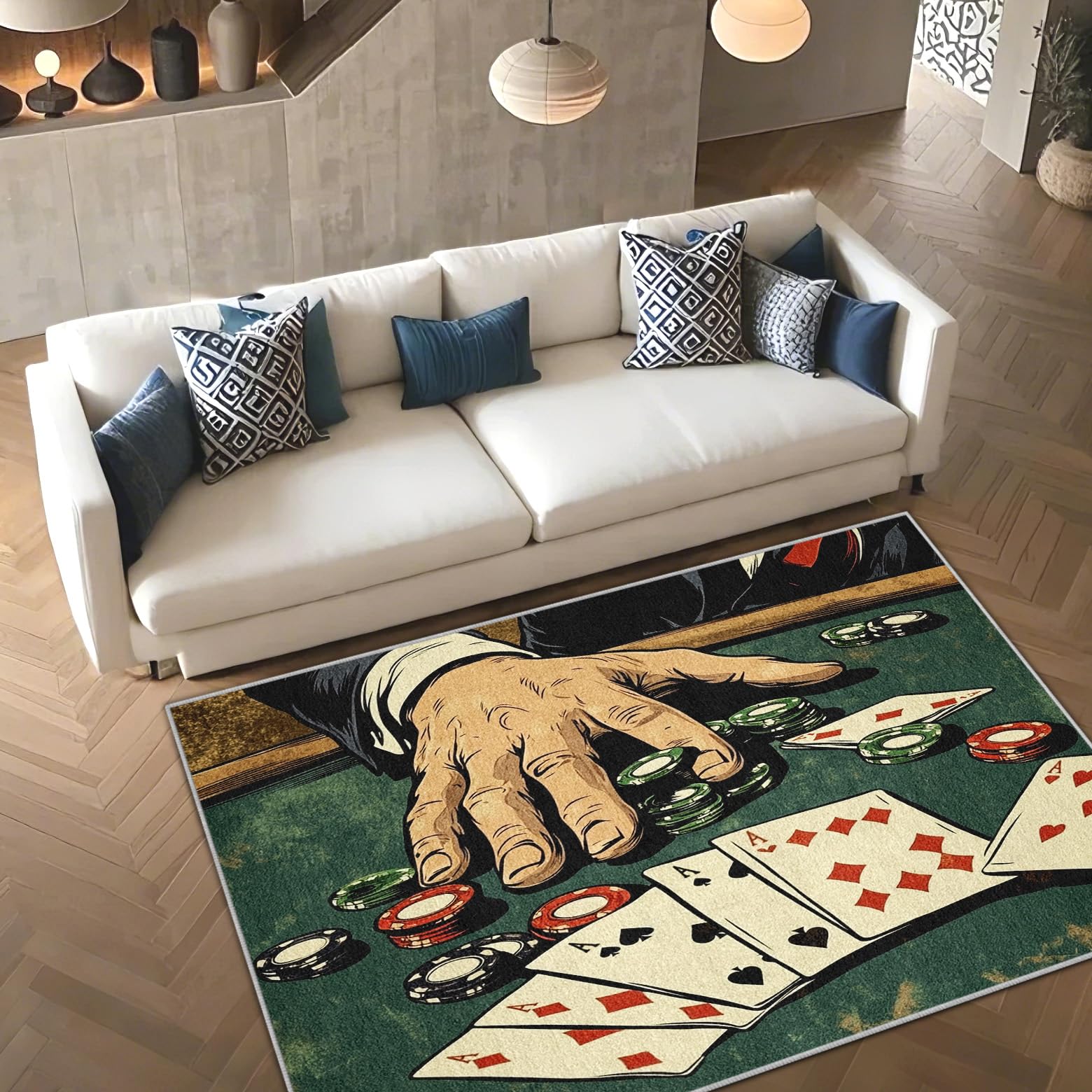 Casino Poker Area Rug 4x6 - Game Chips Carpet for Bedroom Living Room - Entertainment Gambling Large Rugs - Indoor Non Slip Washable Carpet for Dining