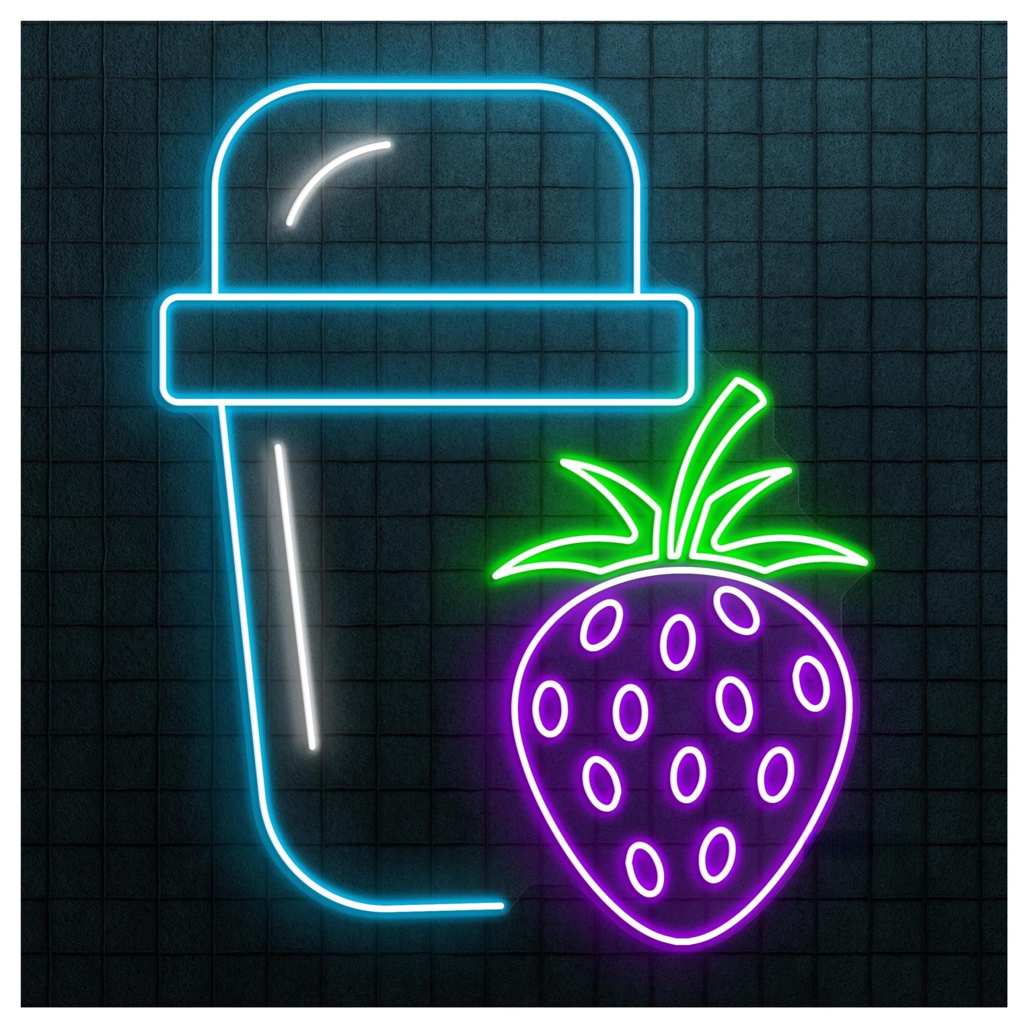 Hanging Art Neon Signs Strawberry Juice Neon Sign, Suitable For Drink Corner Cafe Decor With Brightness Adjustable 55cm