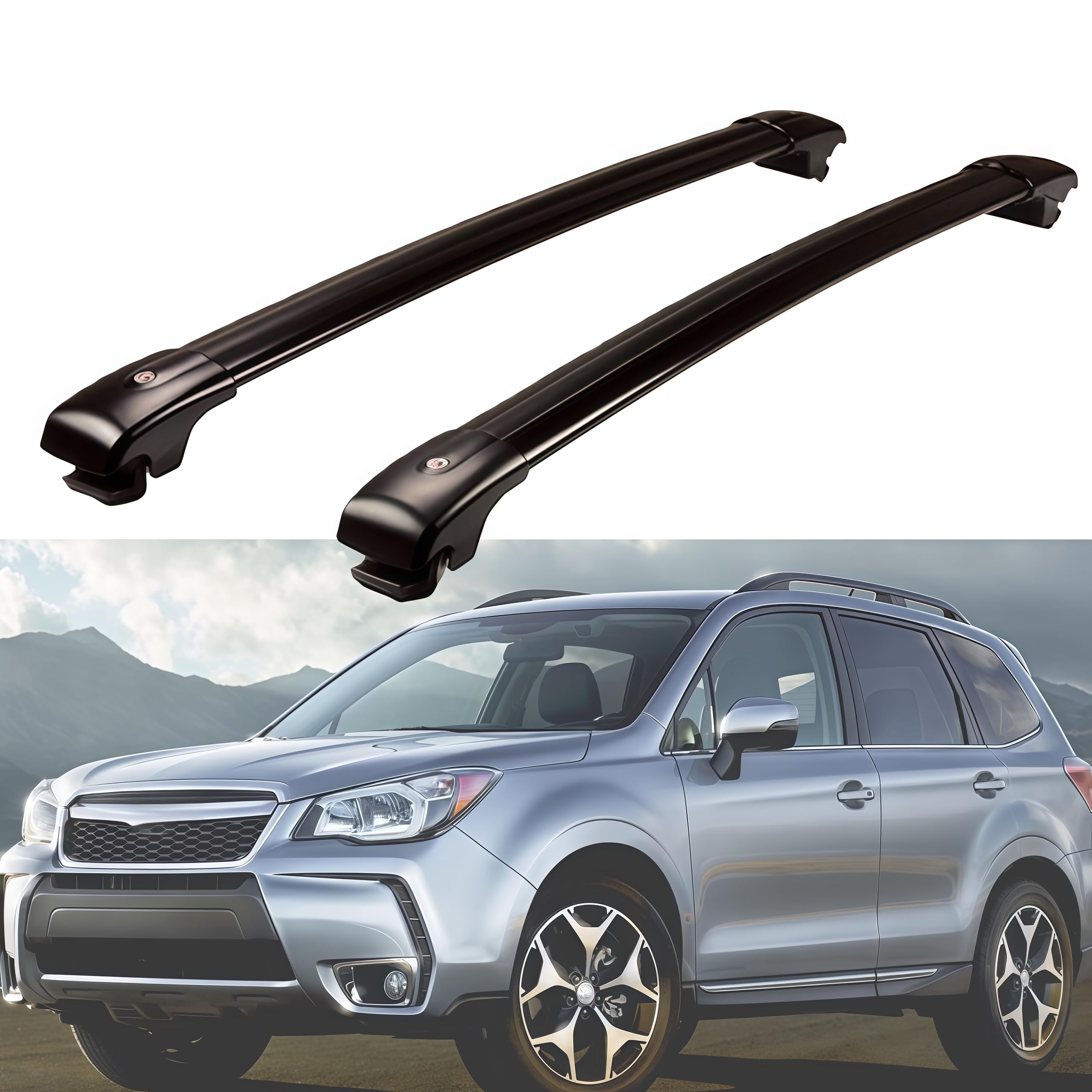Cross Bars with Lock Fits for Subaru Forester 2013-2018 SJ Crossbar Roof Rack Cargo Rack Luggage Bars Aluminum Roof Rail Bar 2PCS (Black)