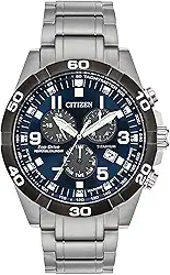 Relógio masculino Eco-Drive Sport casual Brycen cronógrafo, Super Titanium™, calendário perpétuo, taquímetro 12/24 horas, alarme, data, Pulseira/mostrador preto e azul, Cronógrafo